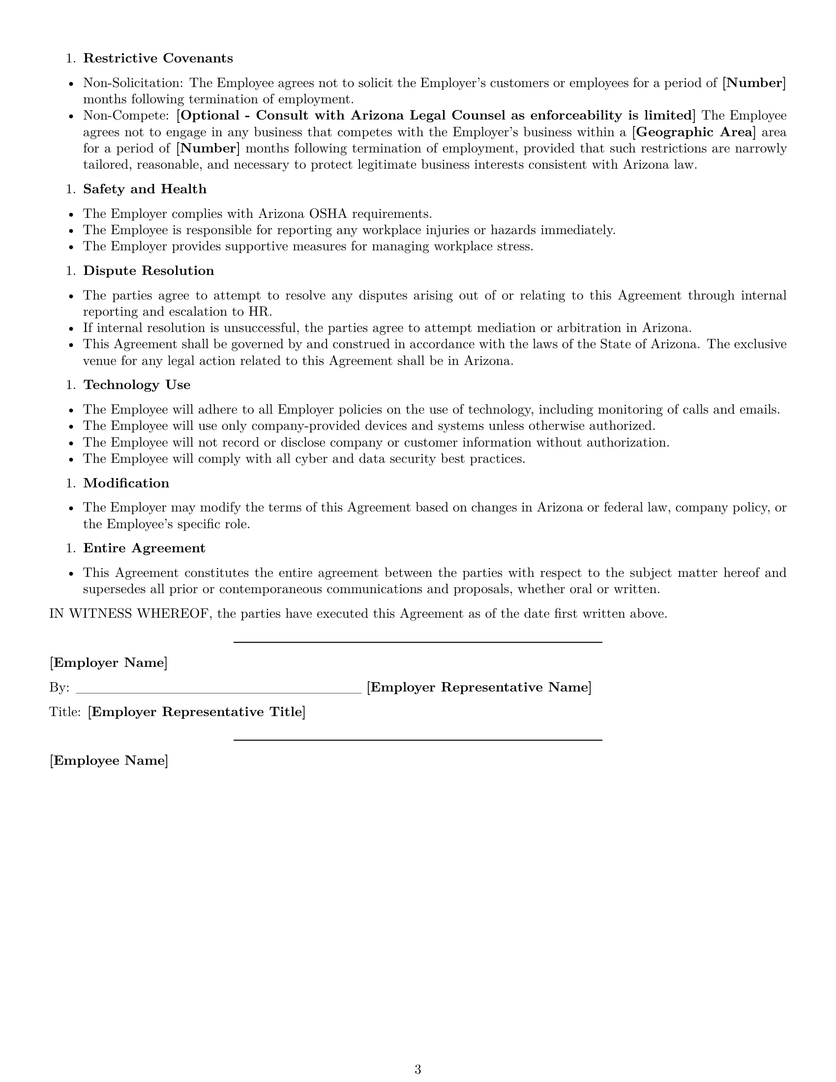 Preview page 3 of Free Arizona customer service representative employment contract template