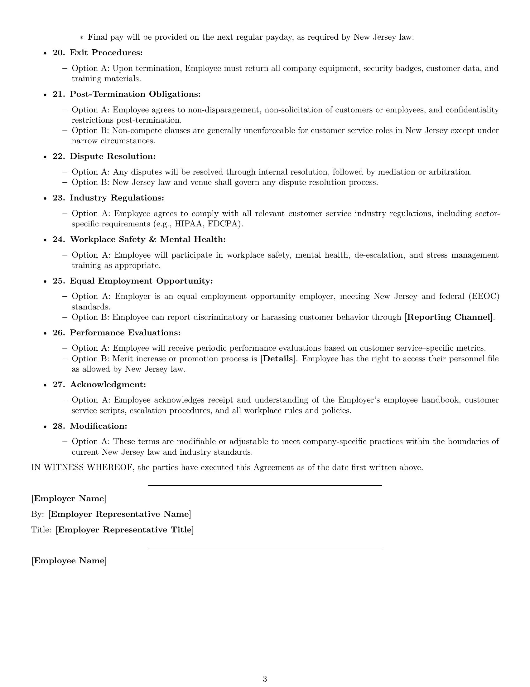Preview page 3 of Free New Jersey customer service representative employment contract template