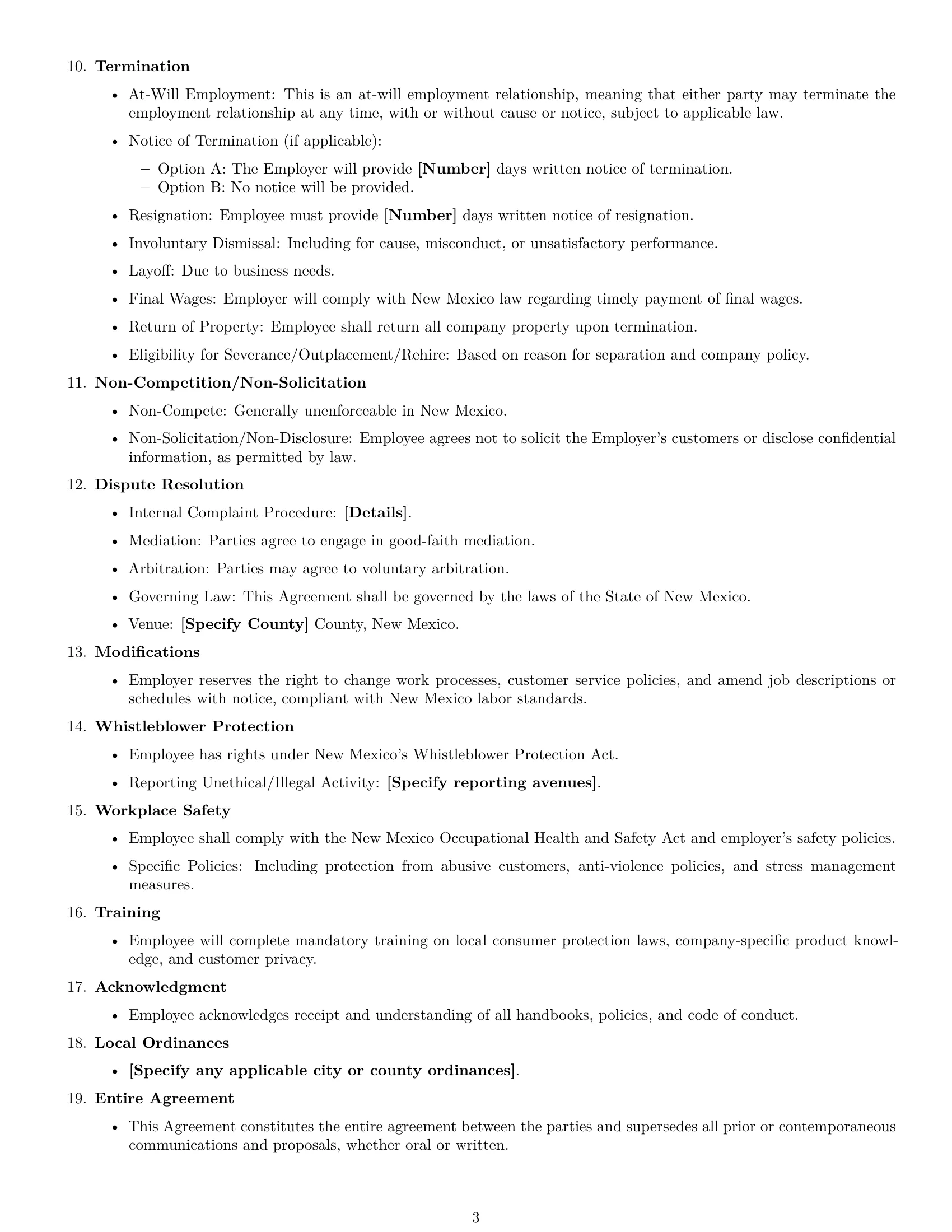 Preview page 3 of Free New Mexico customer service representative employment contract template