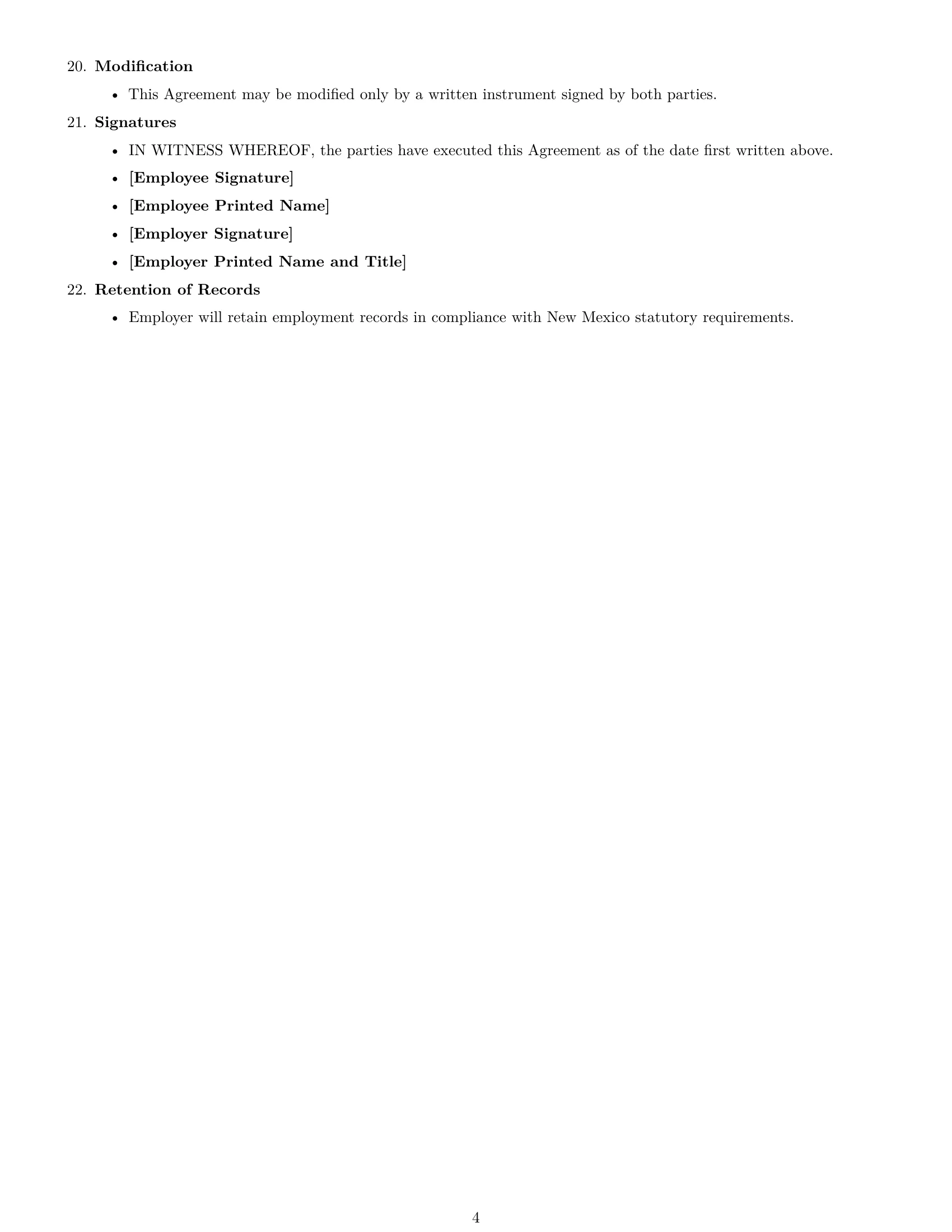 Preview page 4 of Free New Mexico customer service representative employment contract template