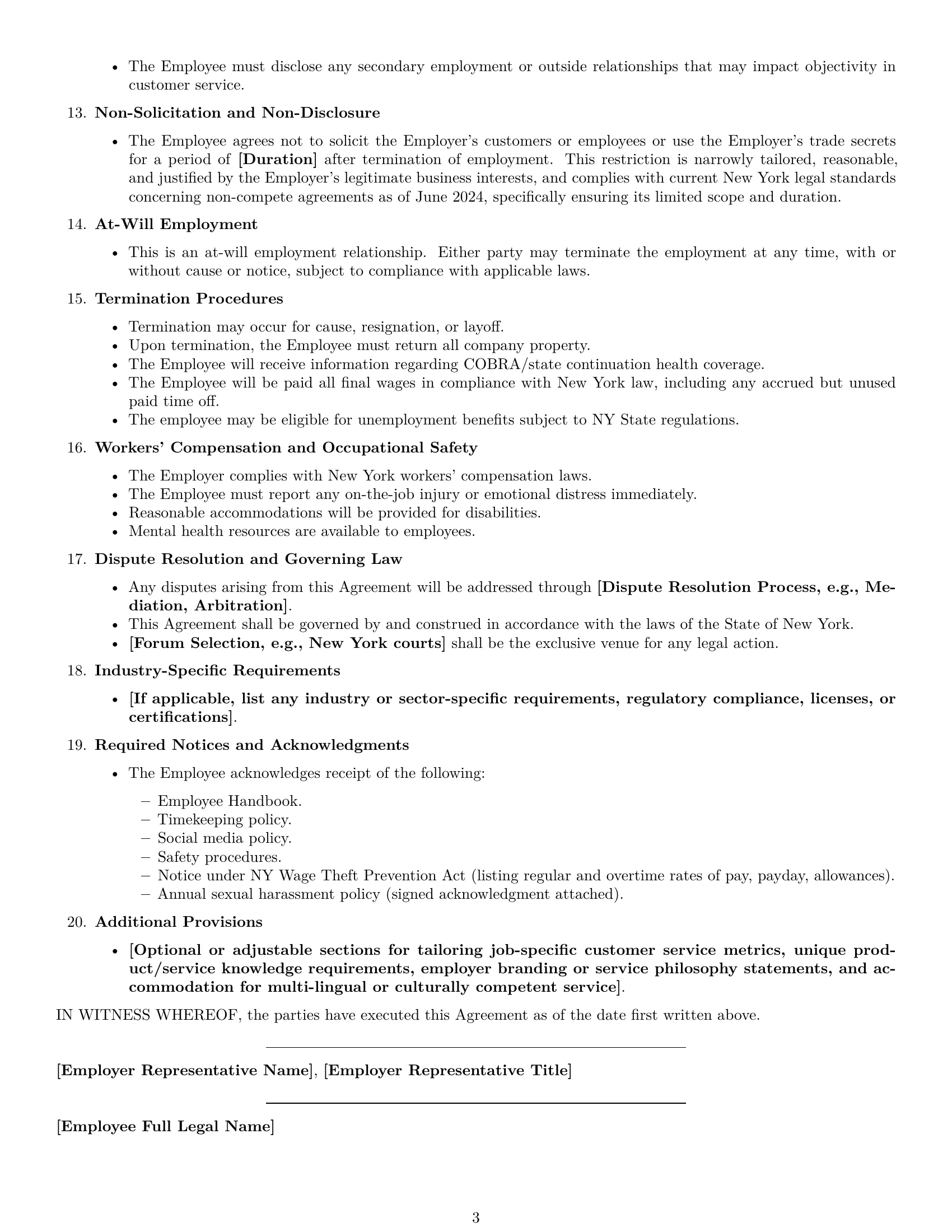 Preview page 3 of Free New York customer service representative employment contract template