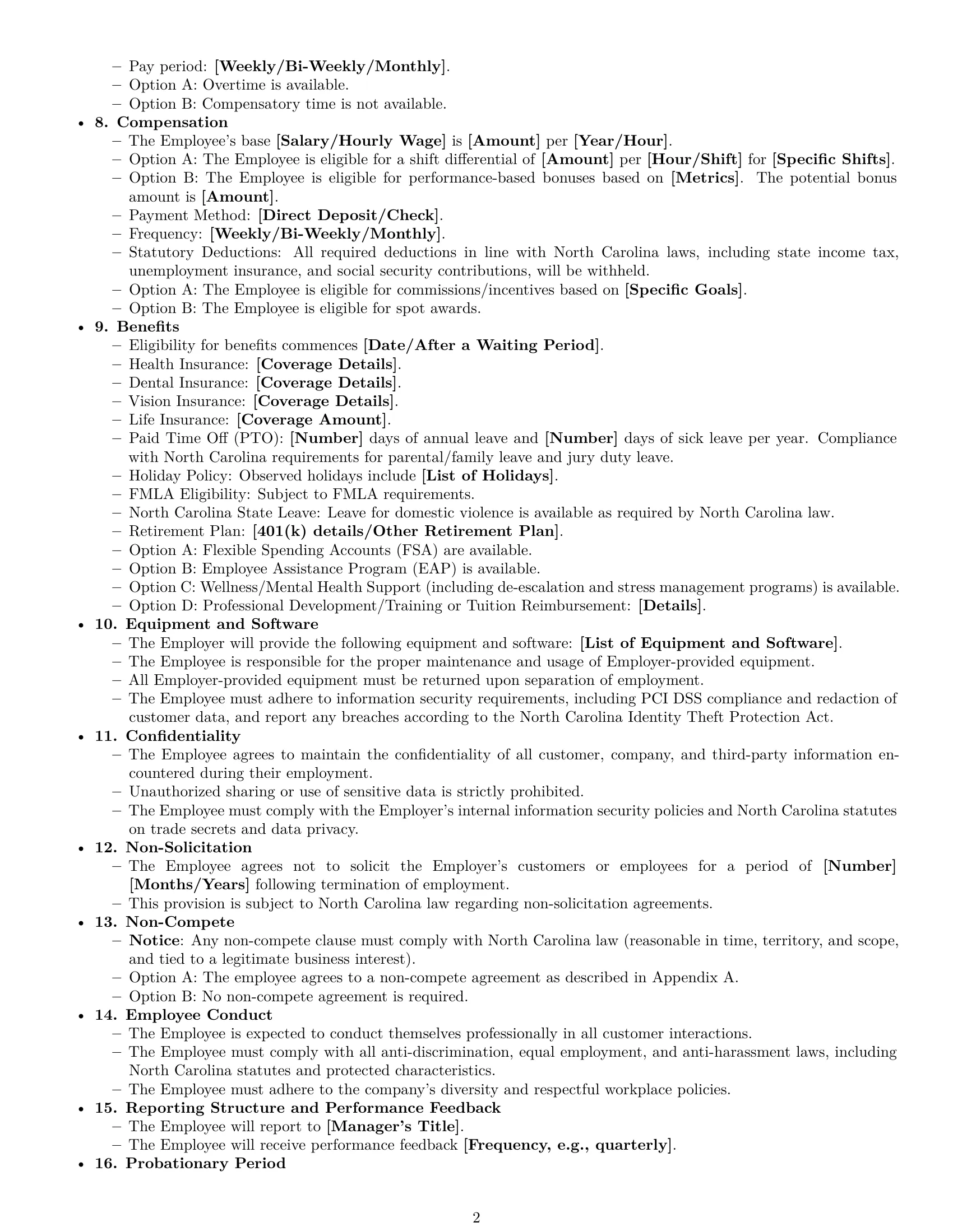 Preview page 2 of Free North Carolina customer service representative employment contract template