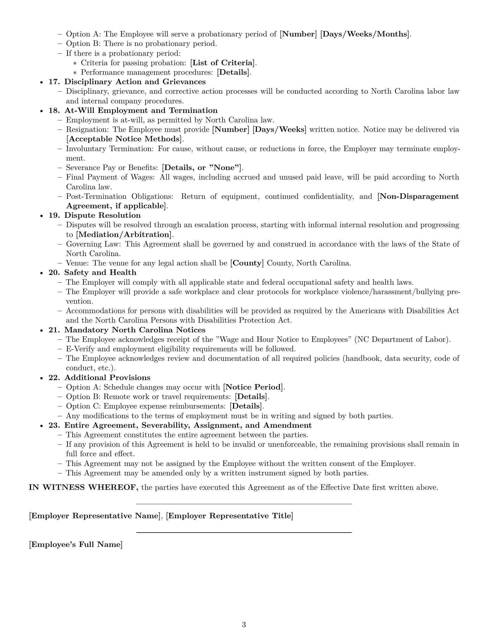 Preview page 3 of Free North Carolina customer service representative employment contract template