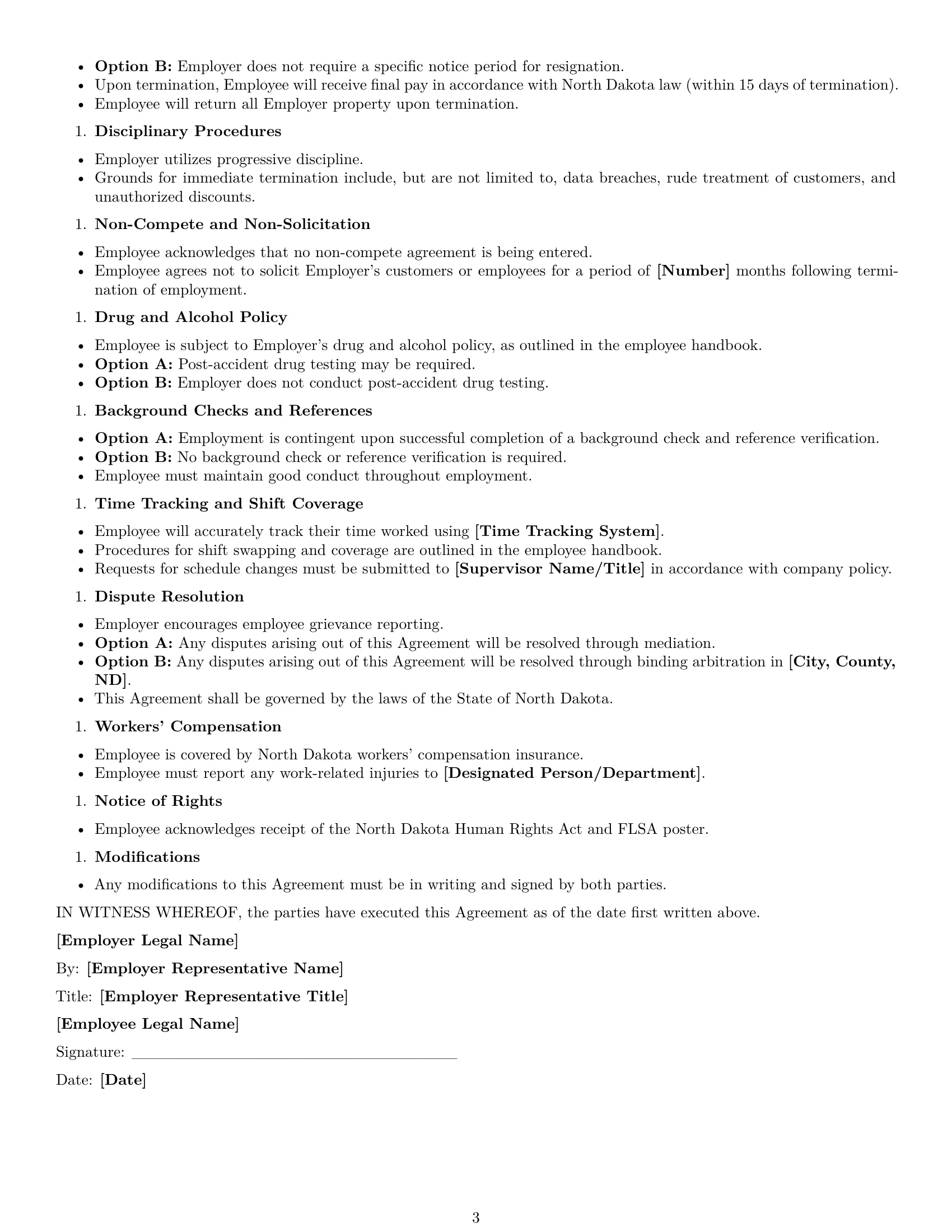 Preview page 3 of Free North Dakota customer service representative employment contract template