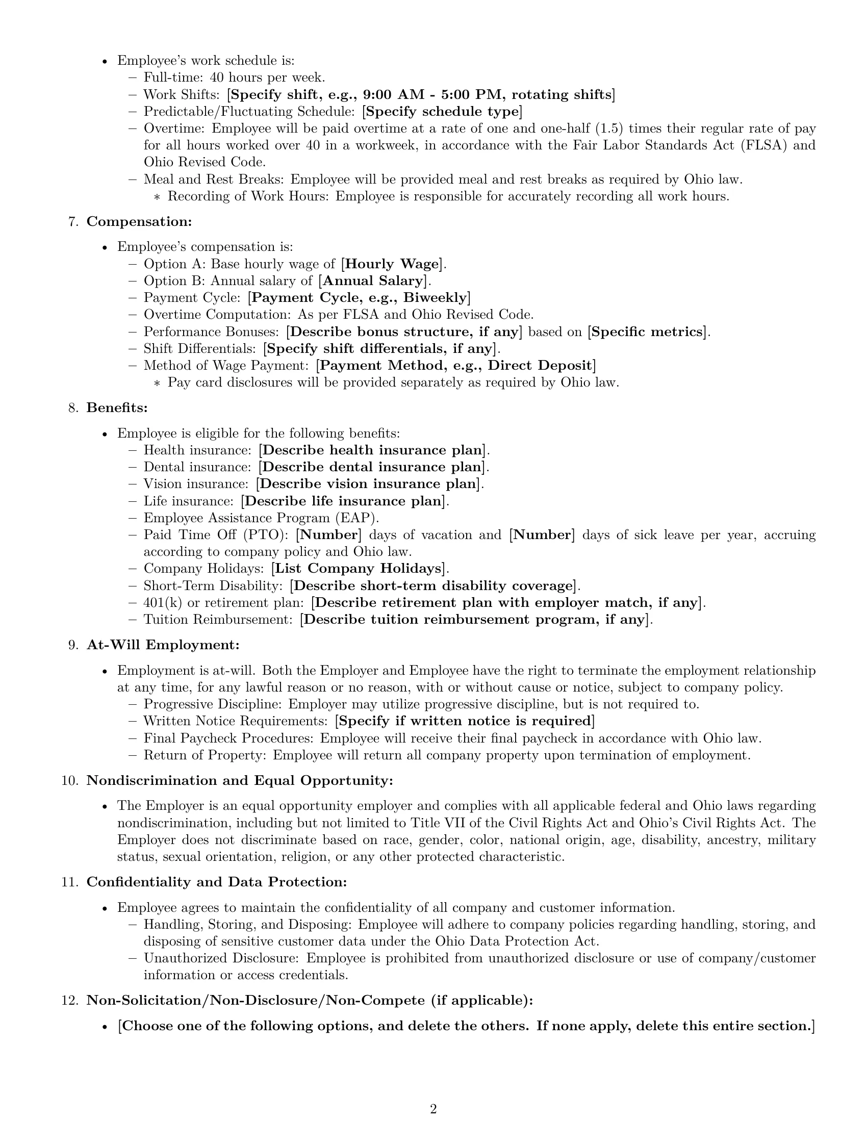 Preview page 2 of Free Ohio customer service representative employment contract template