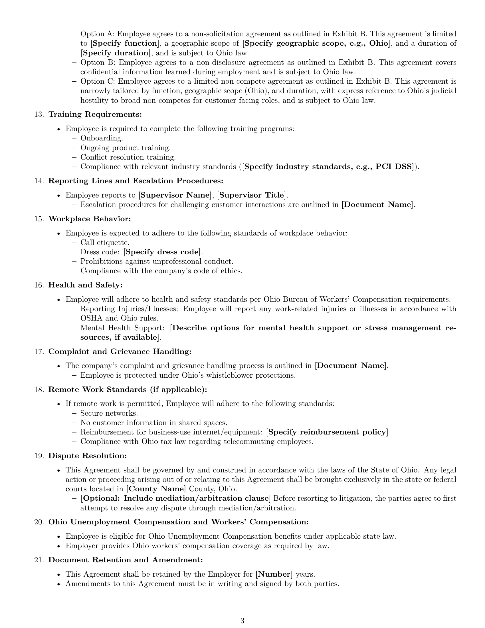 Preview page 3 of Free Ohio customer service representative employment contract template