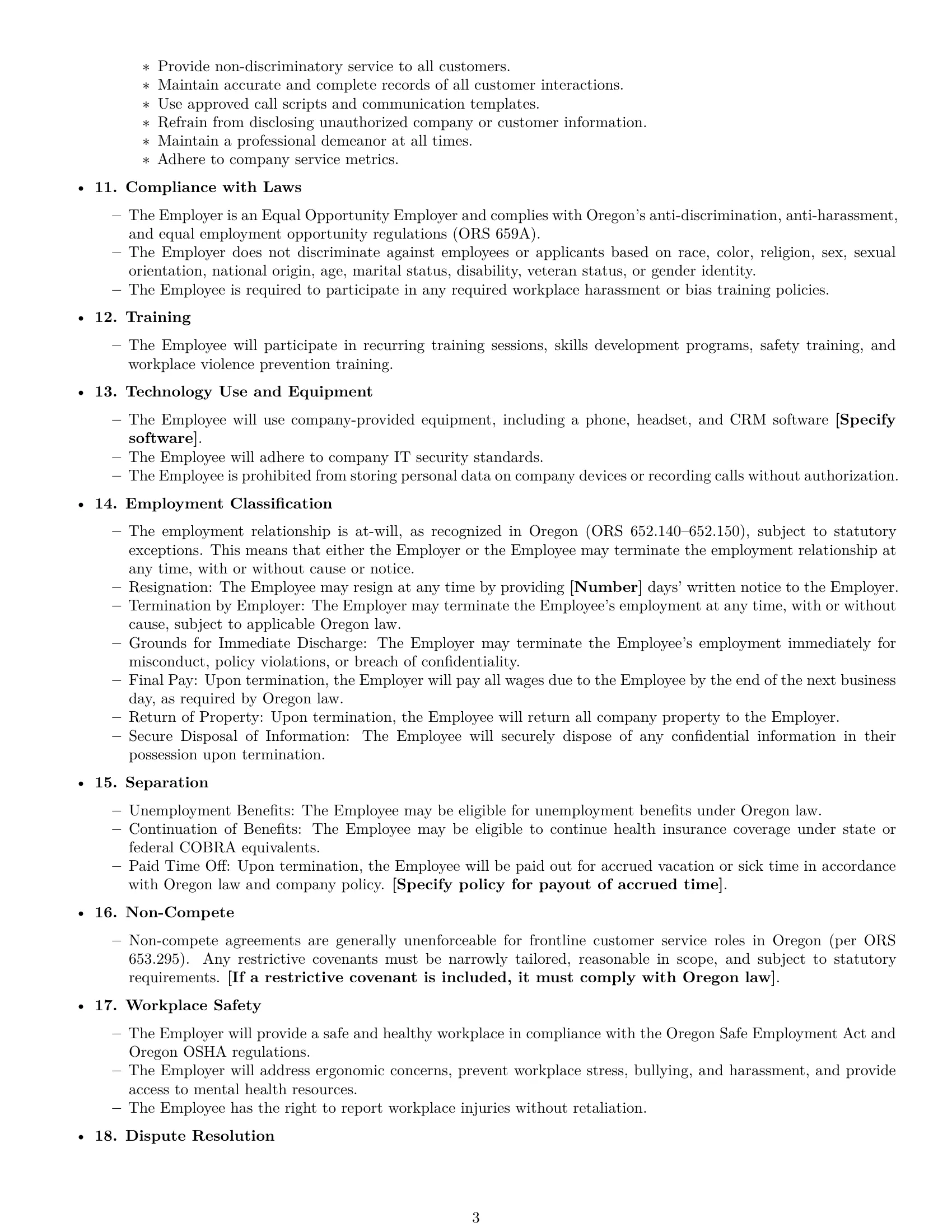 Preview page 3 of Free Oregon customer service representative employment contract template