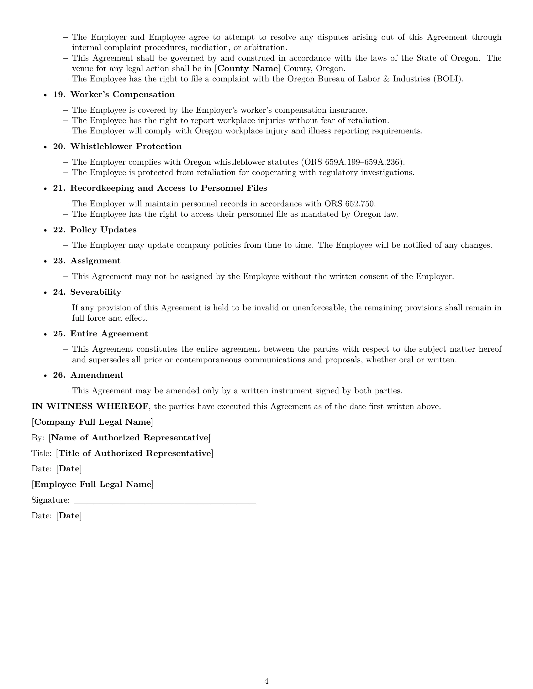 Preview page 4 of Free Oregon customer service representative employment contract template