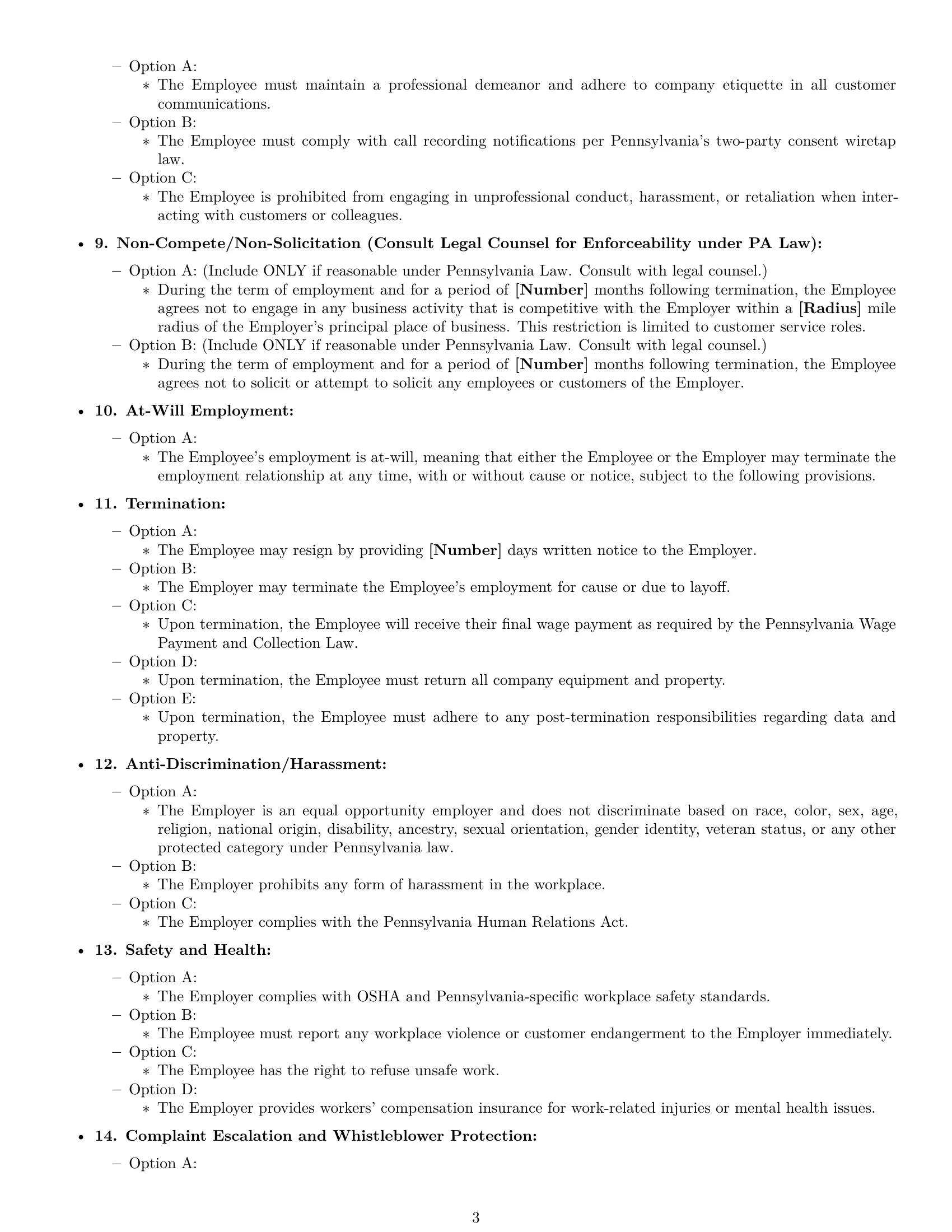 Preview page 3 of Free Pennsylvania customer service representative employment contract template