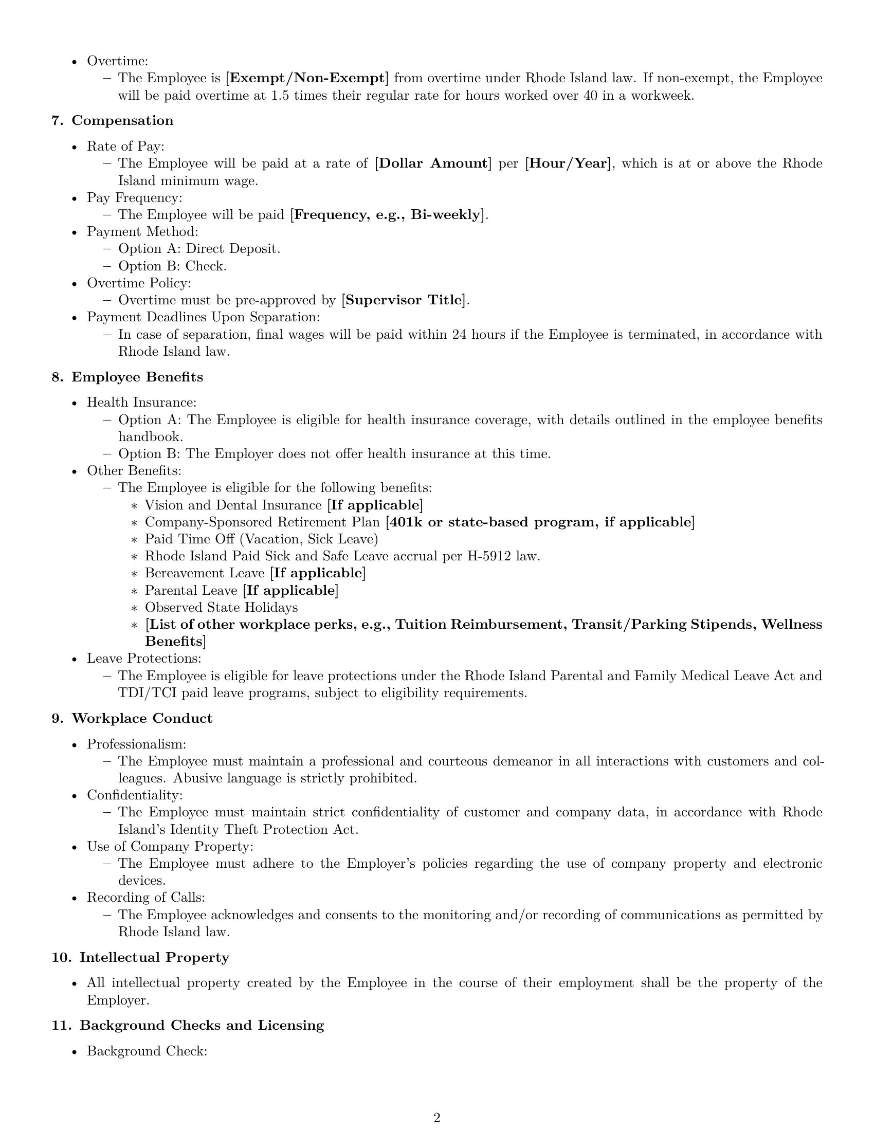 Preview page 2 of Free Rhode Island customer service representative employment contract template