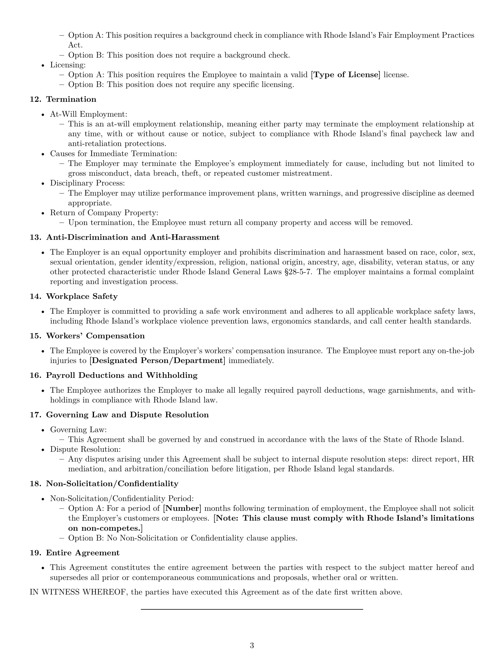 Preview page 3 of Free Rhode Island customer service representative employment contract template