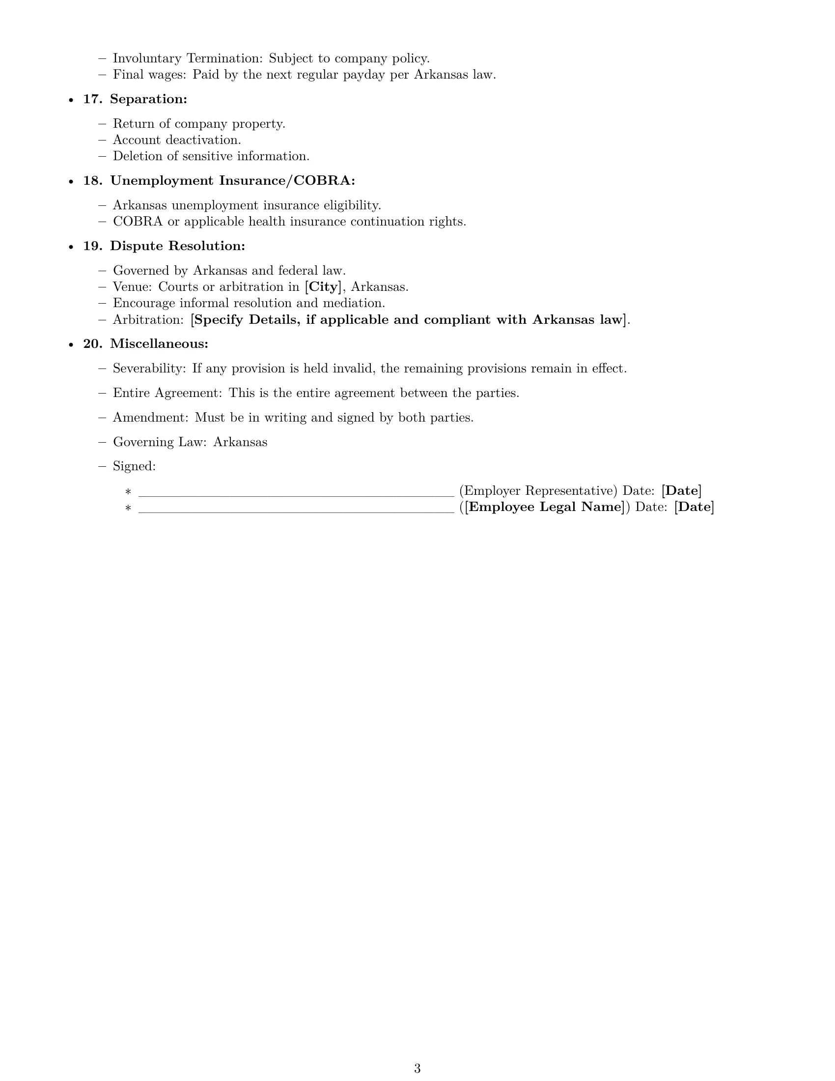 Preview page 3 of Free Arkansas customer service representative employment contract template