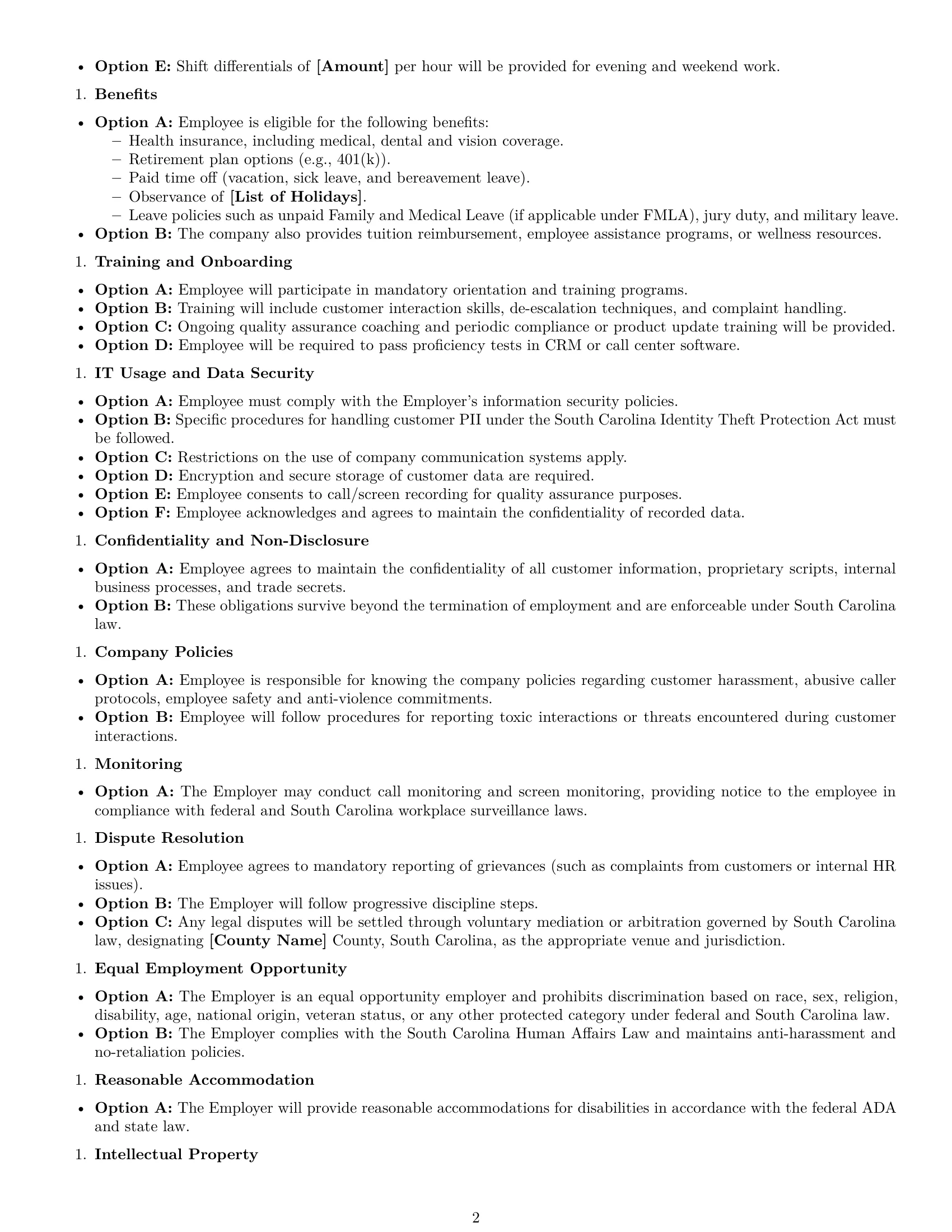 Preview page 2 of Free South Carolina customer service representative employment contract template