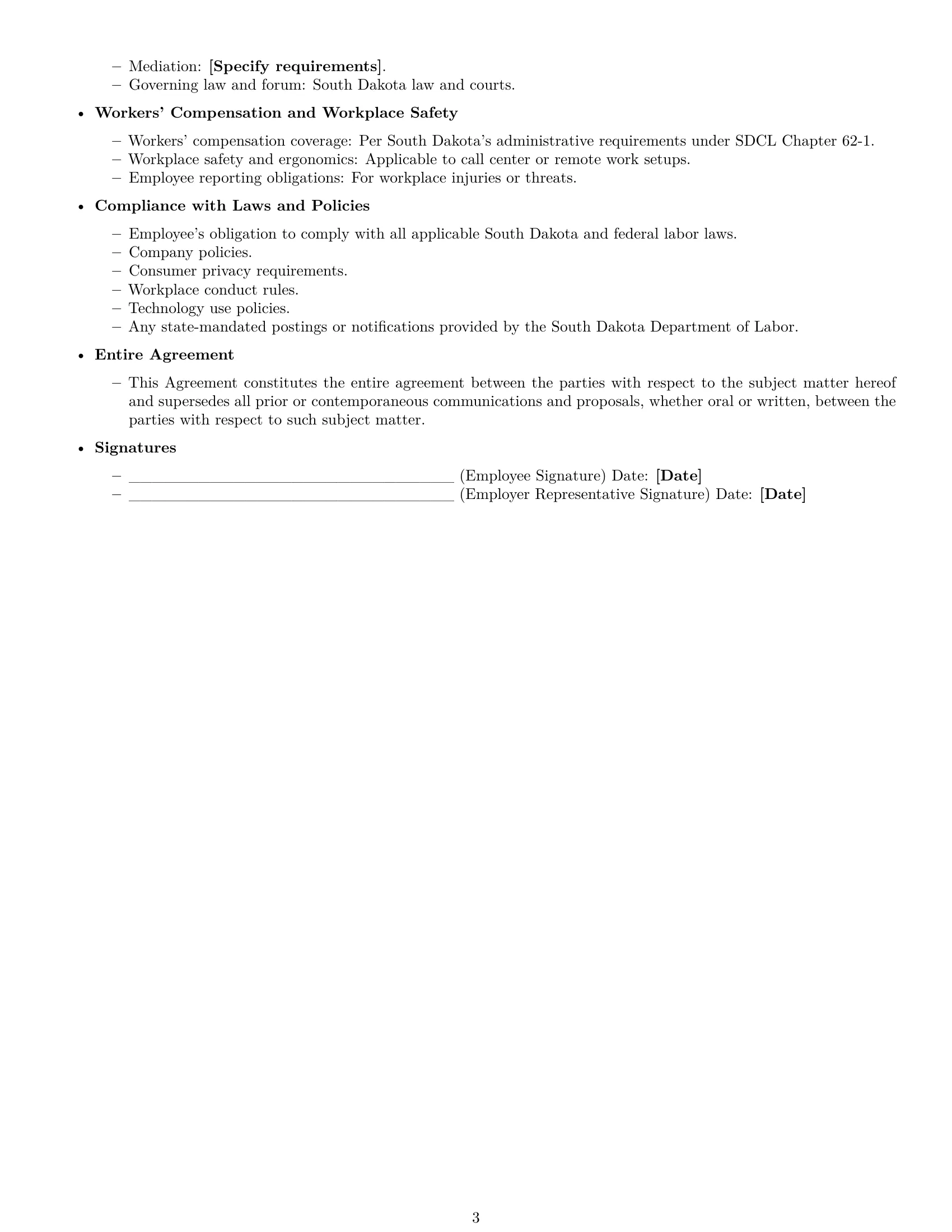 Preview page 3 of Free South Dakota customer service representative employment contract template
