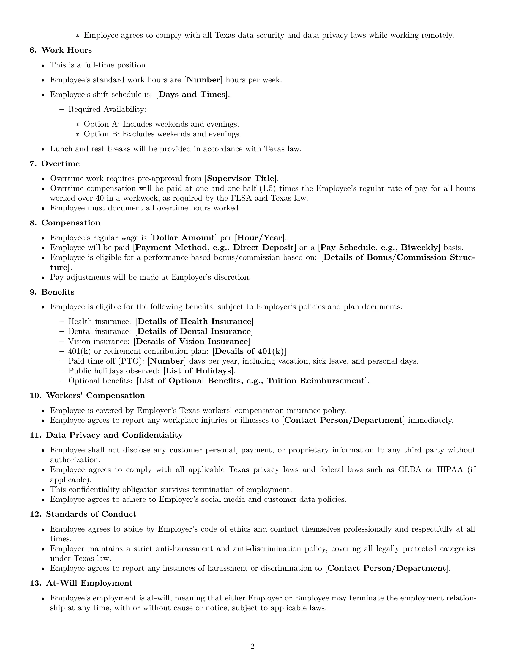 Preview page 2 of Free Texas customer service representative employment contract template