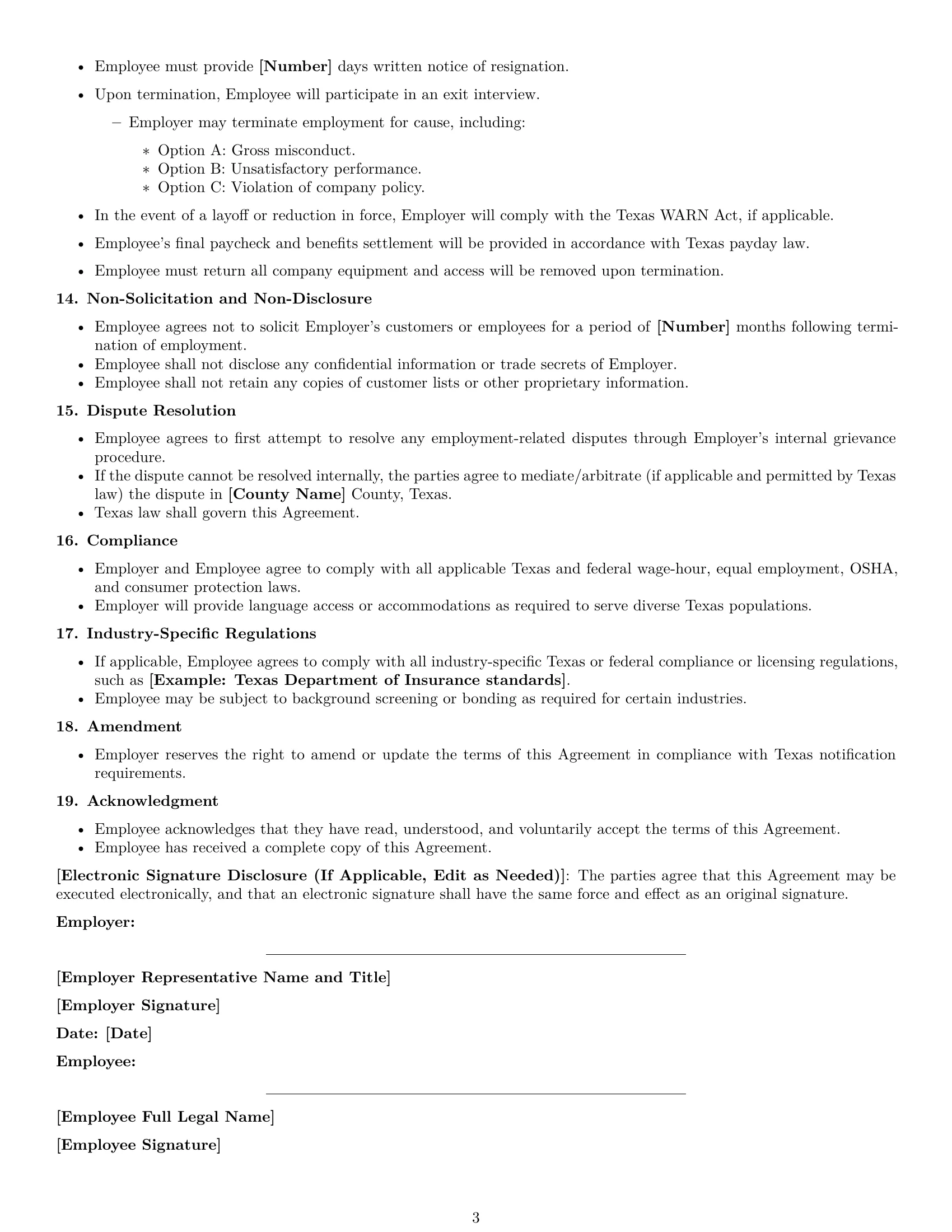 Preview page 3 of Free Texas customer service representative employment contract template