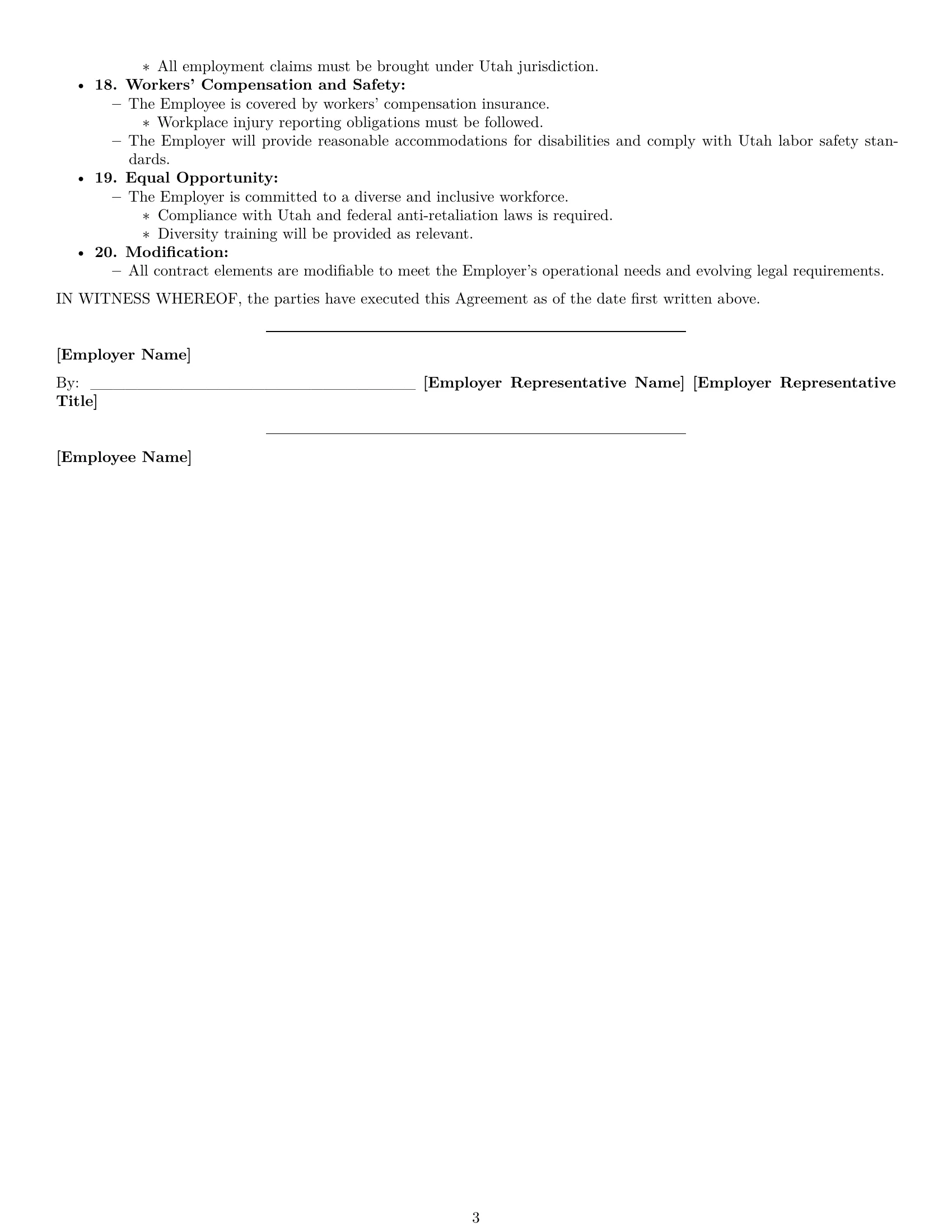 Preview page 3 of Free Utah customer service representative employment contract template