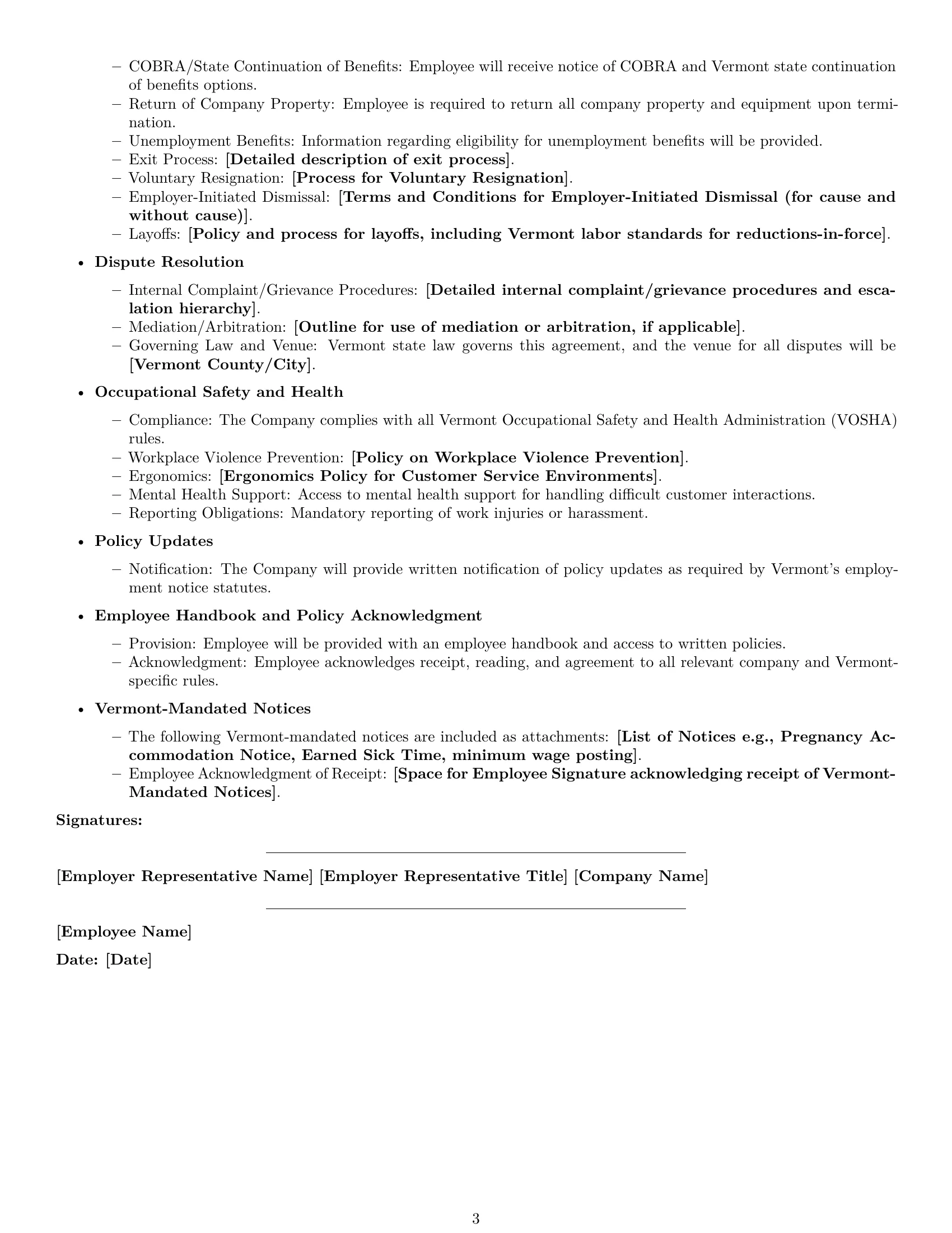Preview page 3 of Free Vermont customer service representative employment contract template
