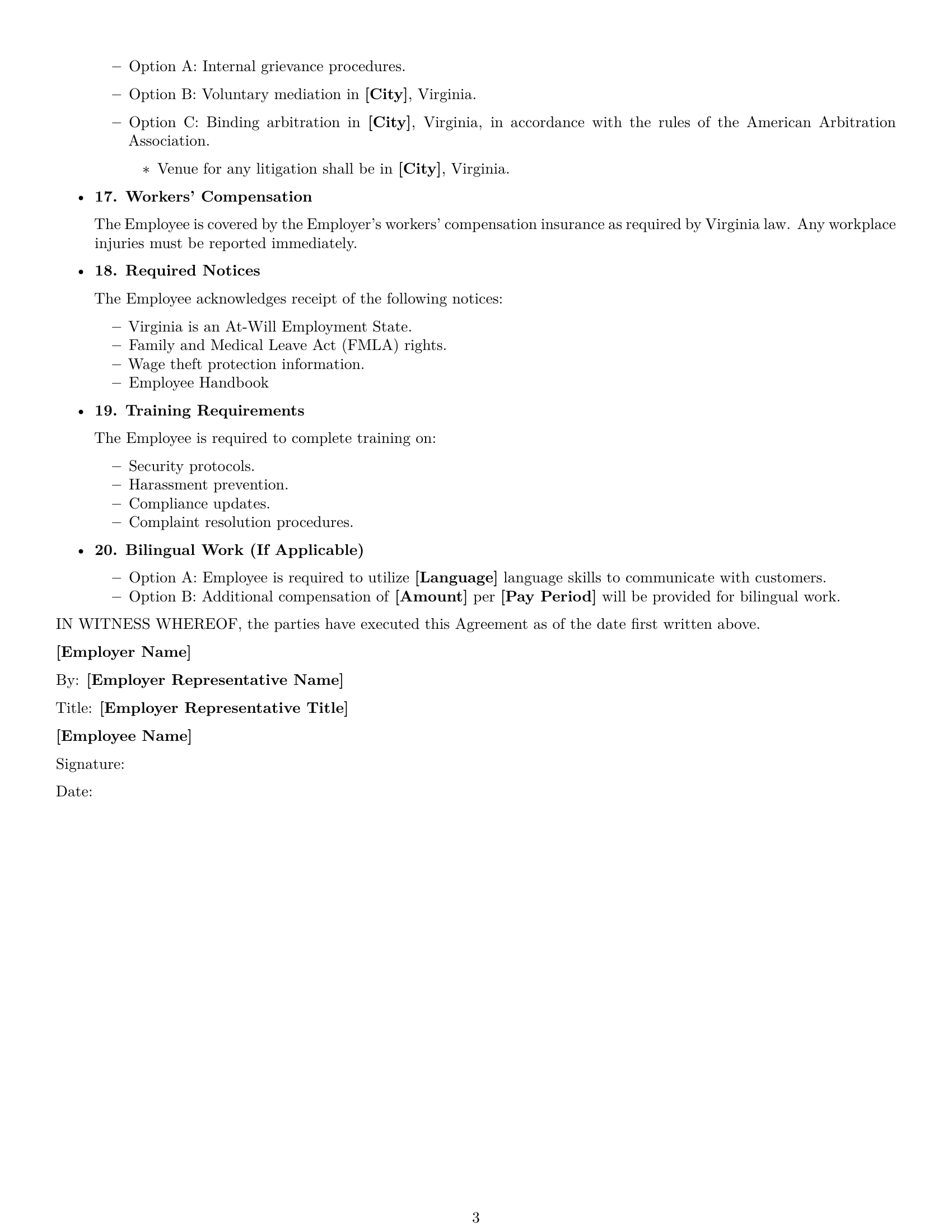Preview page 3 of Free Virginia customer service representative employment contract template