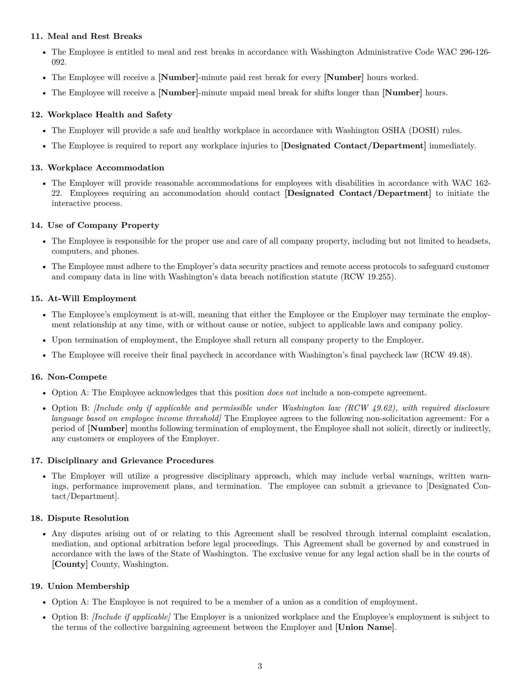 Preview page 3 of Free Washington customer service representative employment contract template