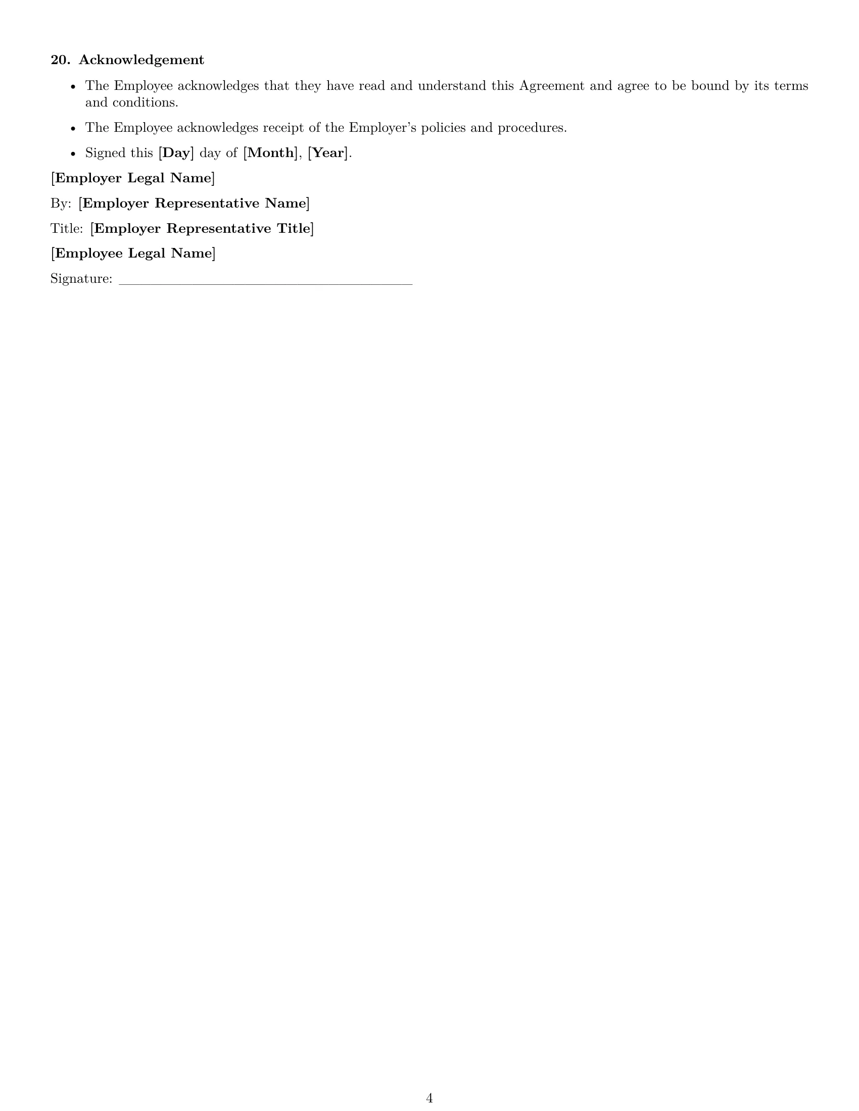 Preview page 4 of Free Washington customer service representative employment contract template