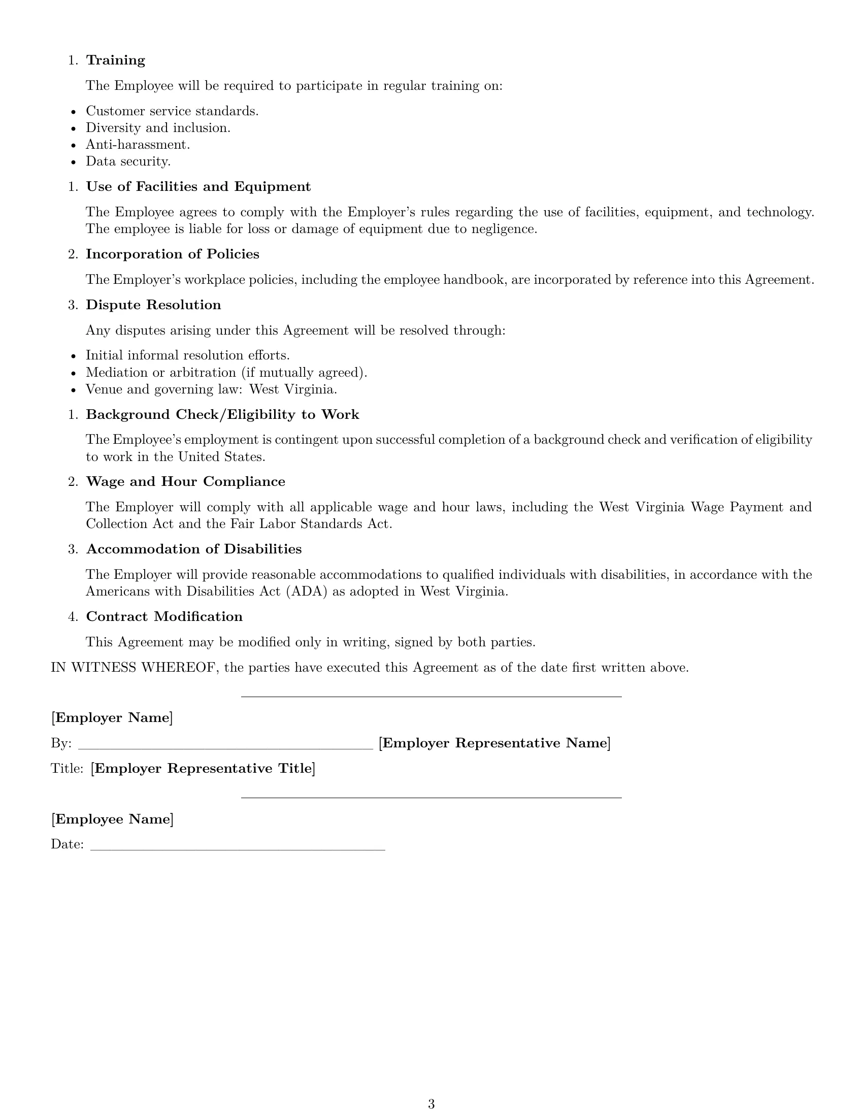 Preview page 3 of Free West Virginia customer service representative employment contract template