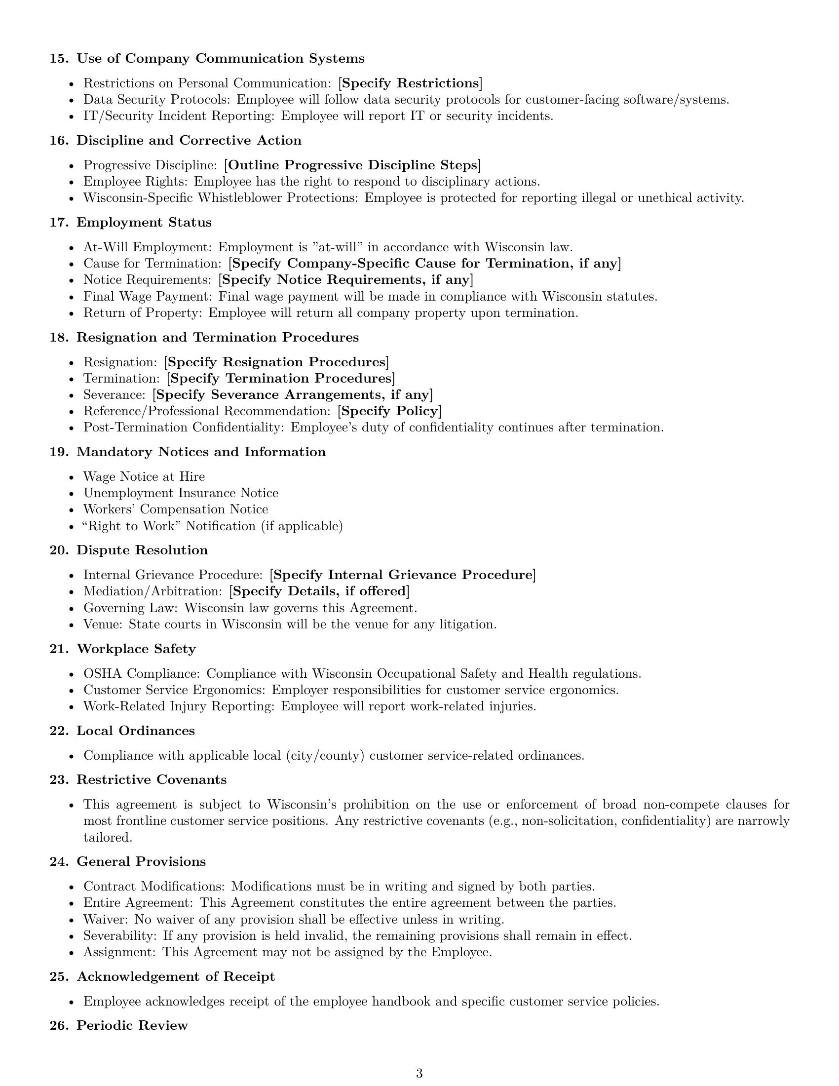 Preview page 3 of Free Wisconsin customer service representative employment contract template