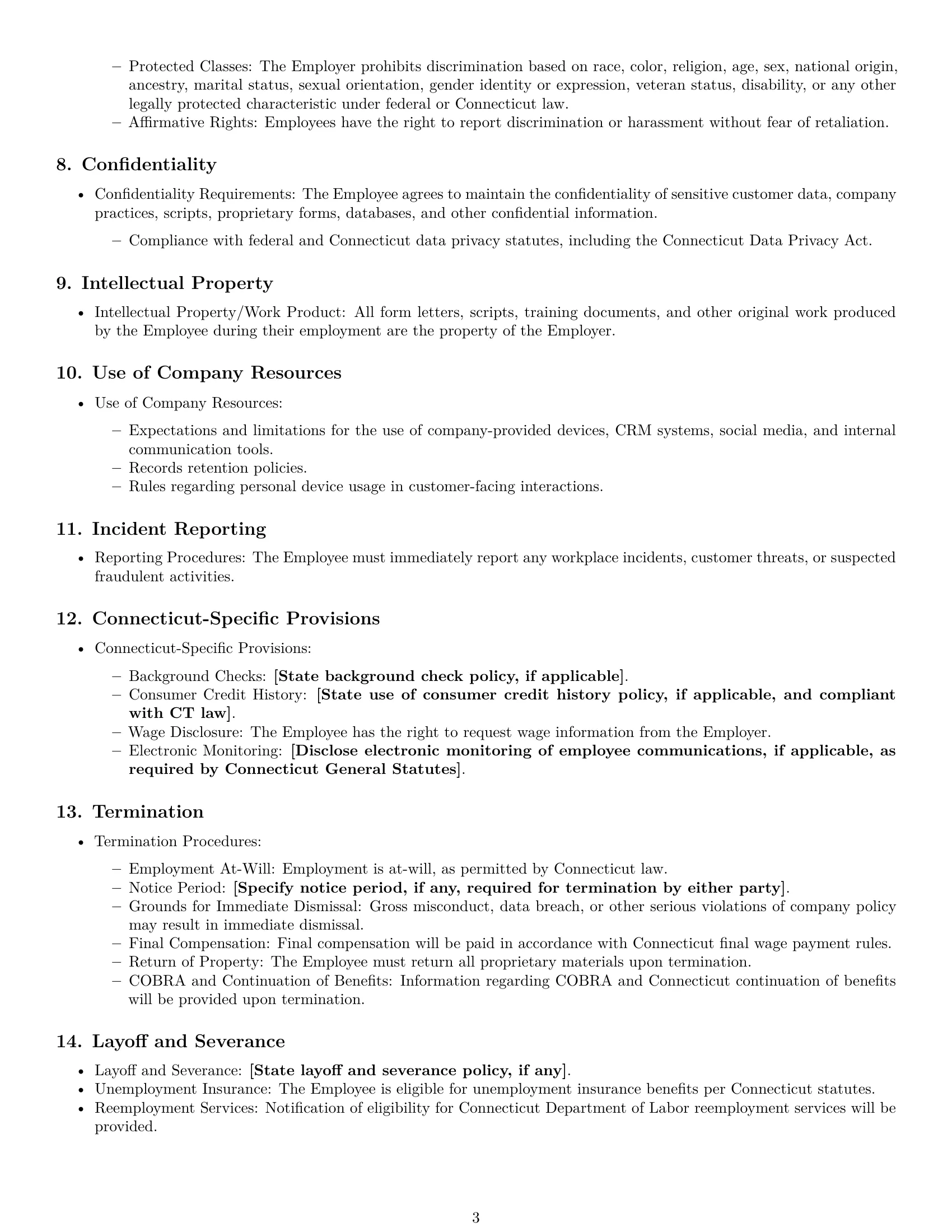 Preview page 3 of Free Connecticut customer service representative employment contract template