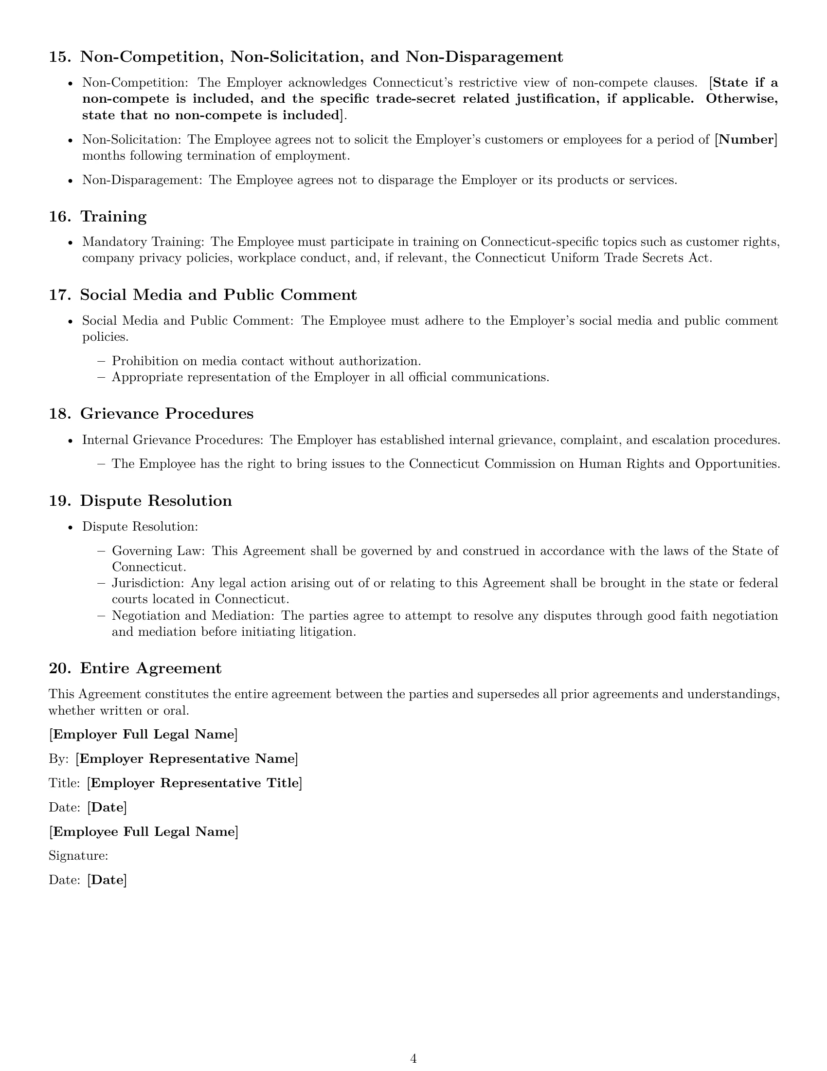 Preview page 4 of Free Connecticut customer service representative employment contract template