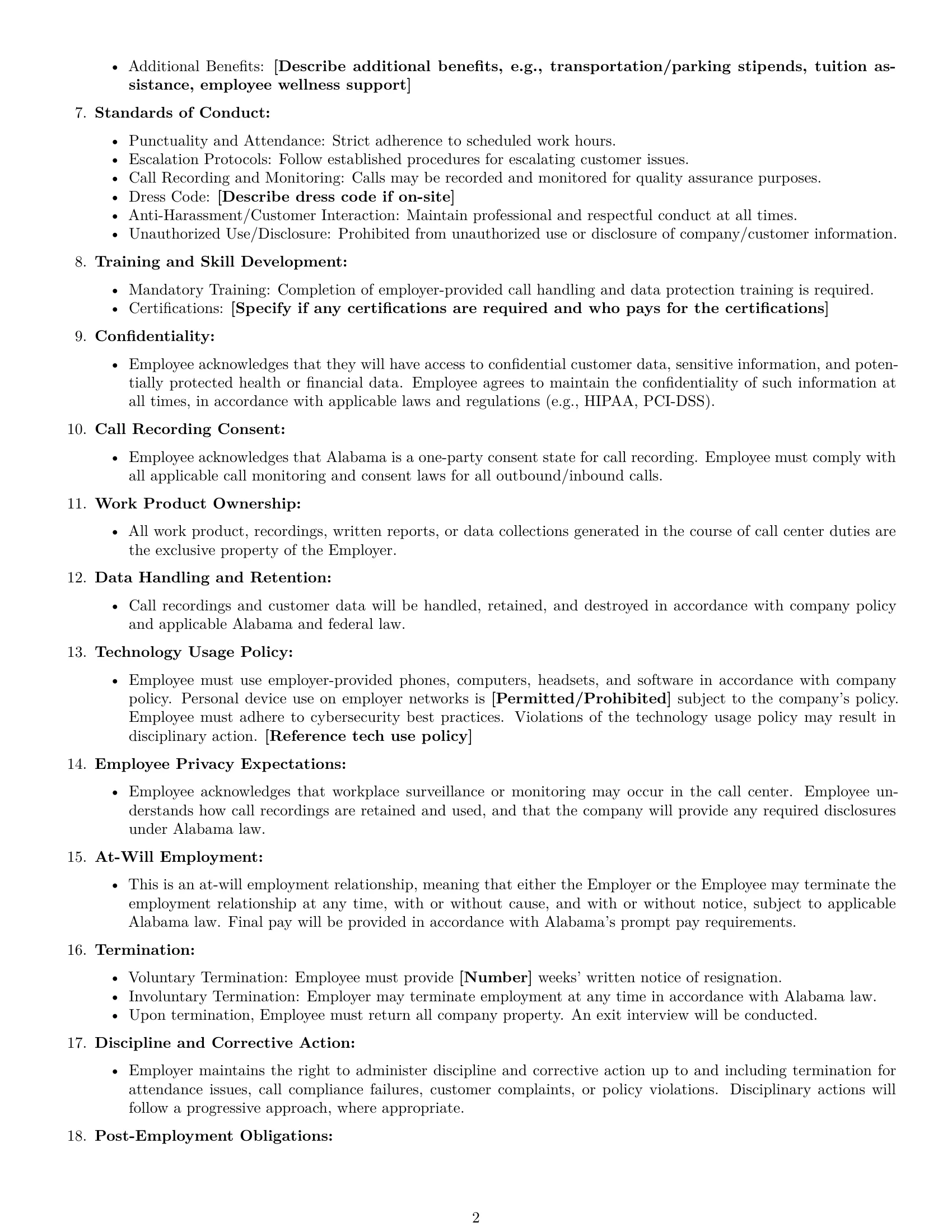 Preview page 2 of Free Alabama call center representative employment contract template
