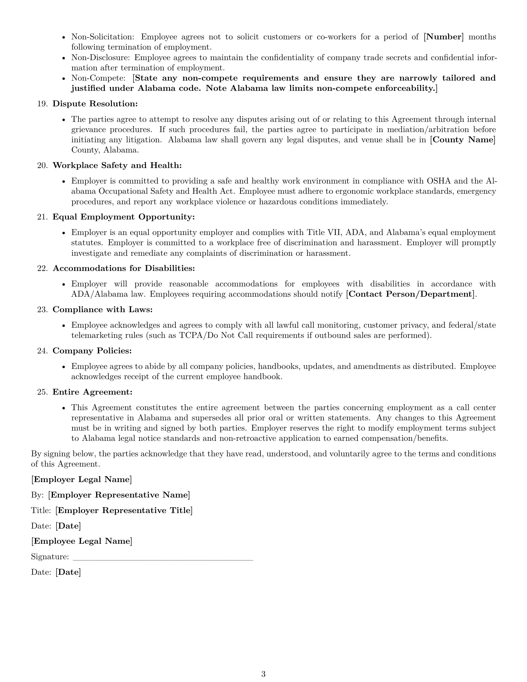 Preview page 3 of Free Alabama call center representative employment contract template