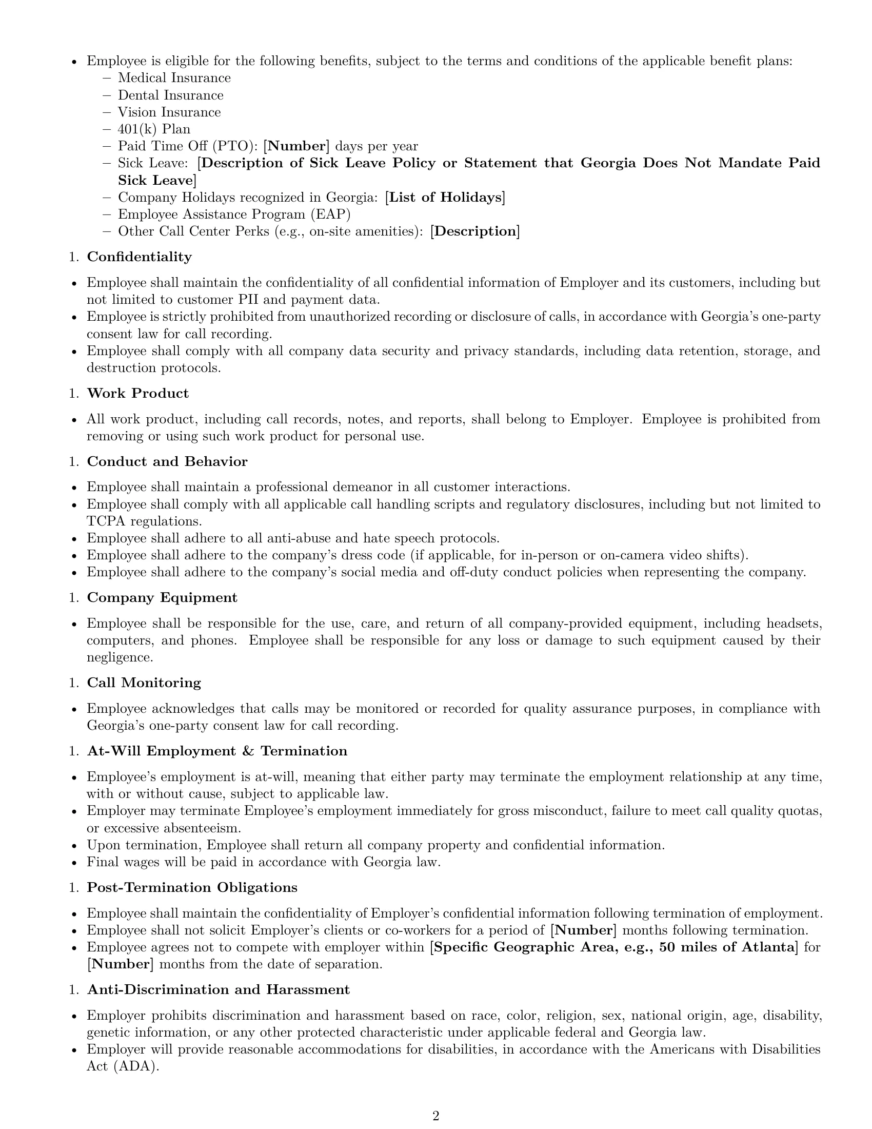 Preview page 2 of Free Georgia call center representative employment contract template