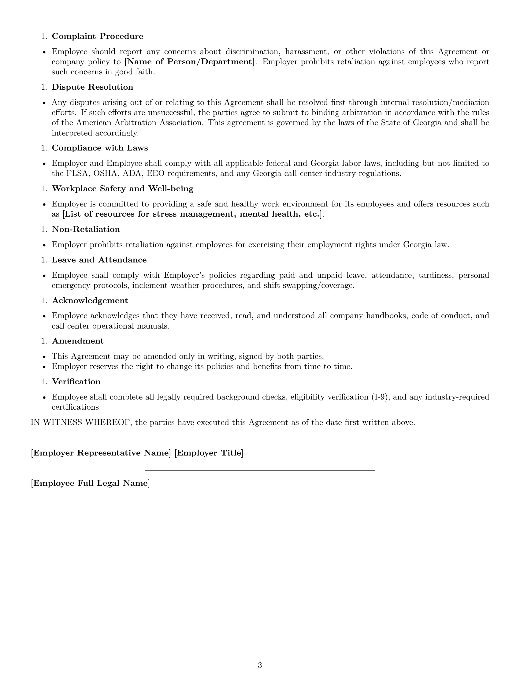 Preview page 3 of Free Georgia call center representative employment contract template