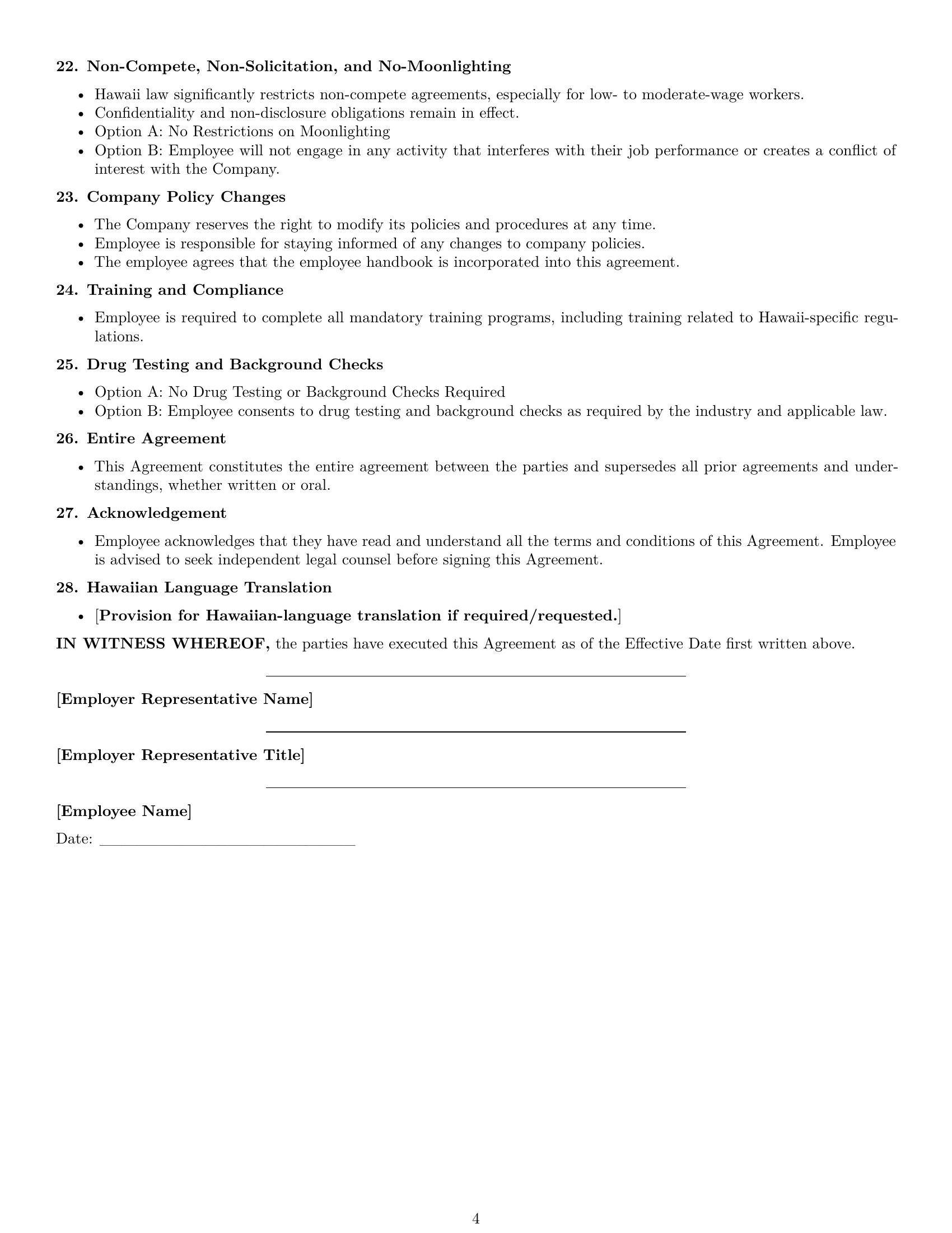 Preview page 4 of Free Hawaii call center representative employment contract template