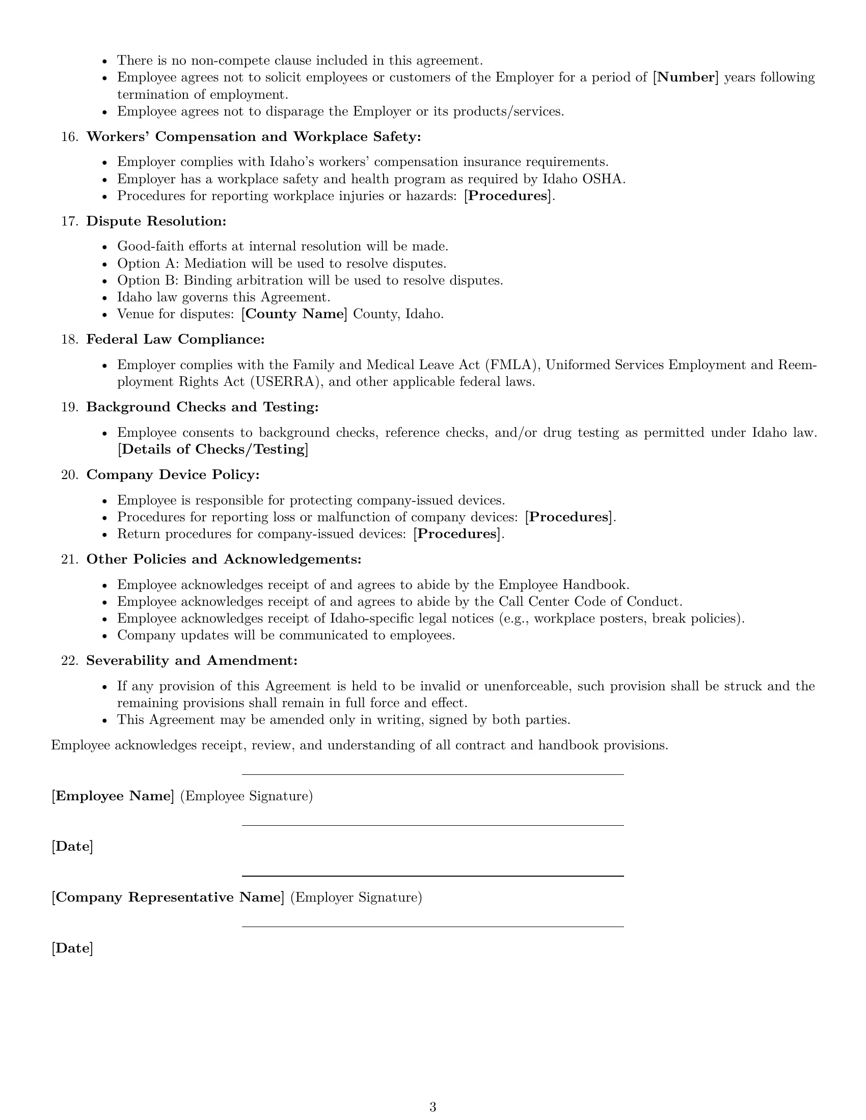Preview page 3 of Free Idaho call center representative employment contract template