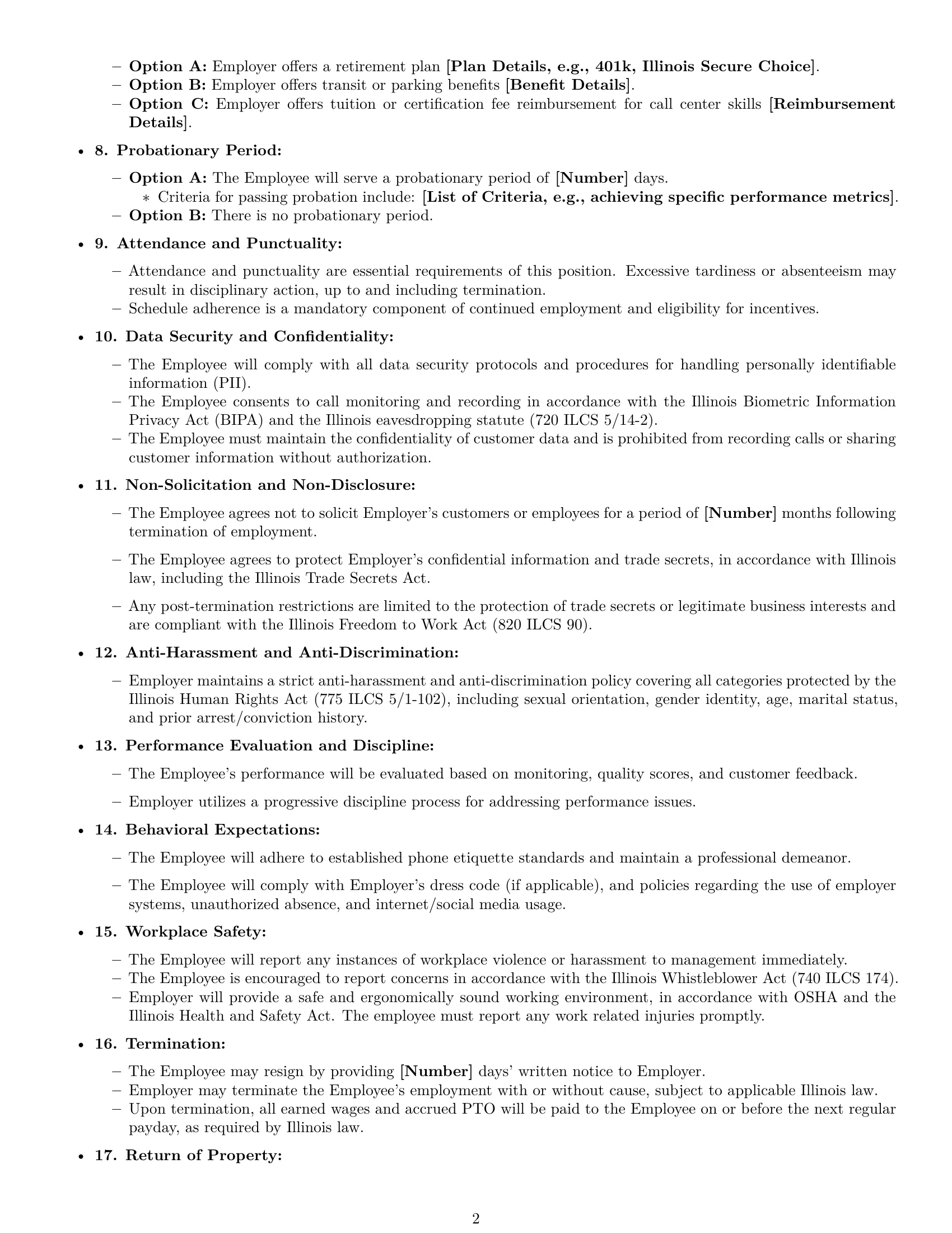 Preview page 2 of Free Illinois call center representative employment contract template