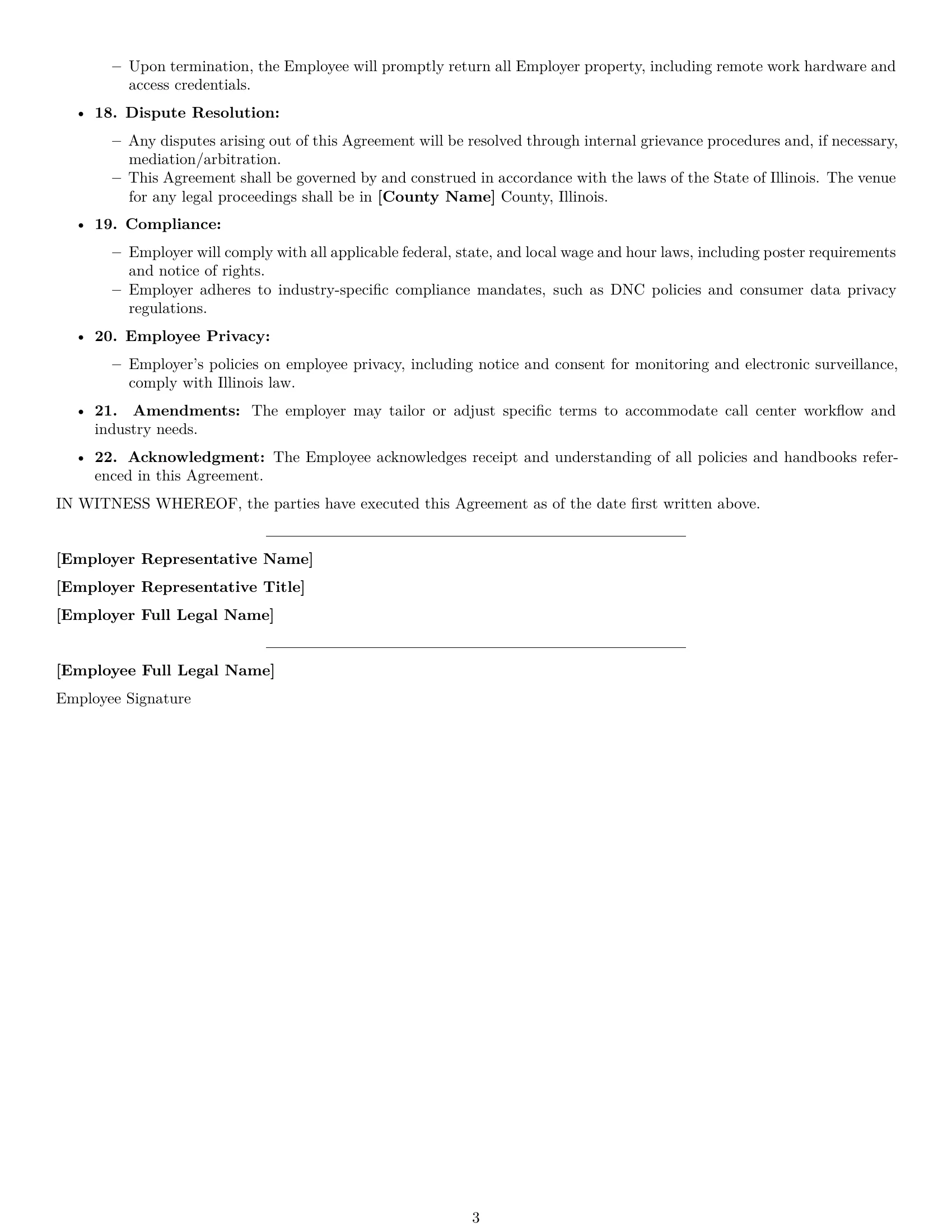 Preview page 3 of Free Illinois call center representative employment contract template