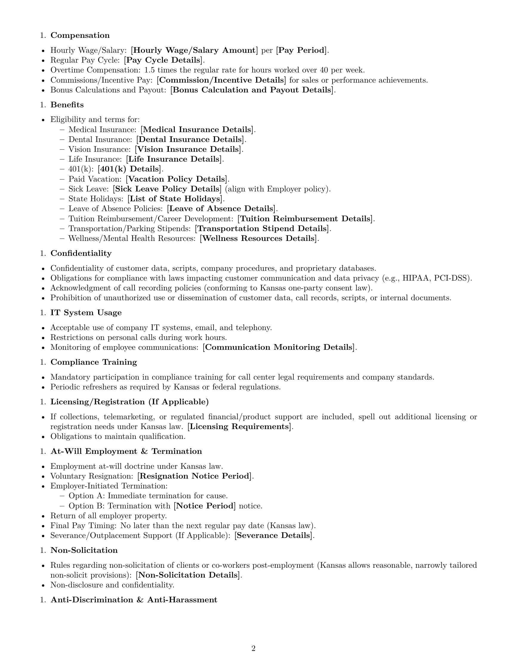Preview page 2 of Free Kansas call center representative employment contract template
