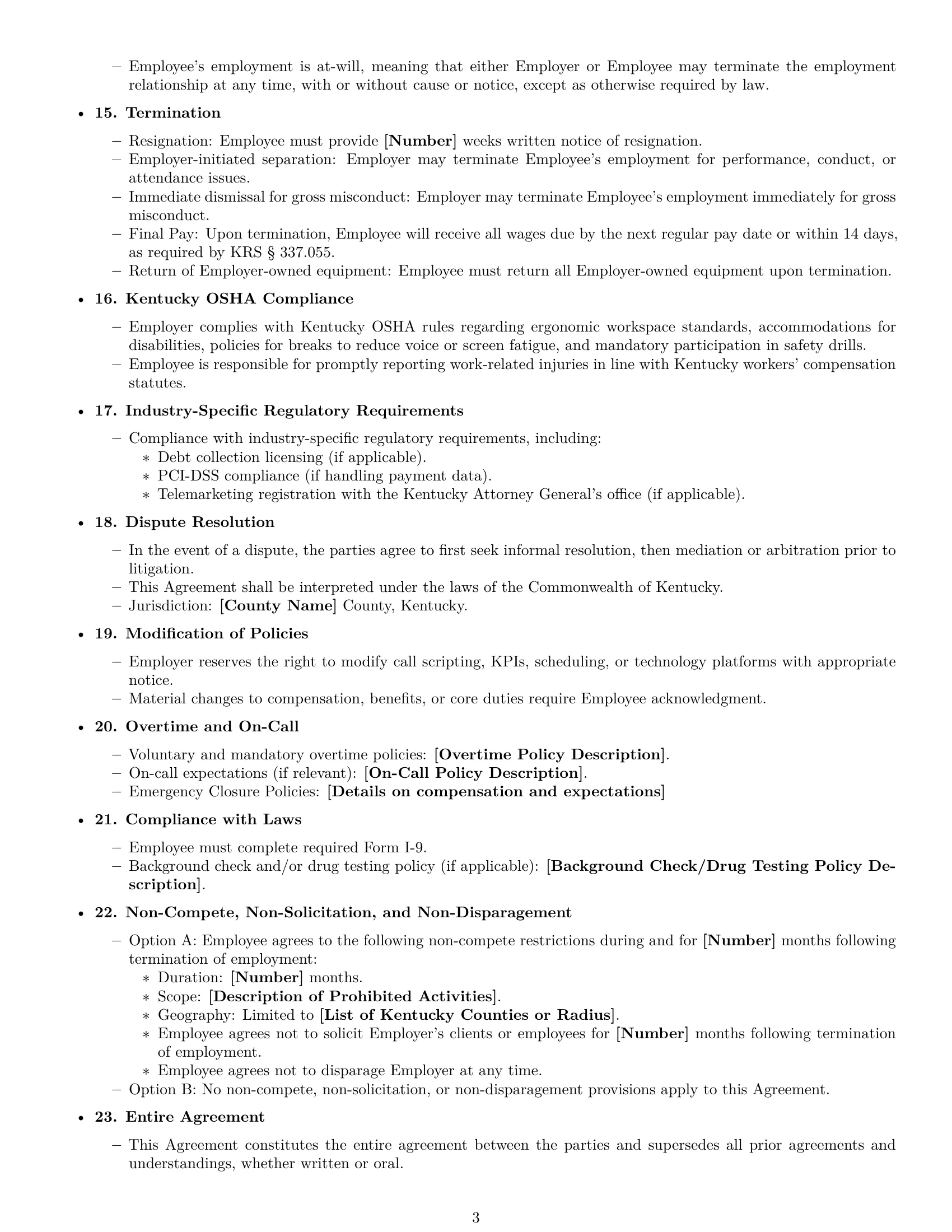 Preview page 3 of Free Kentucky call center representative employment contract template