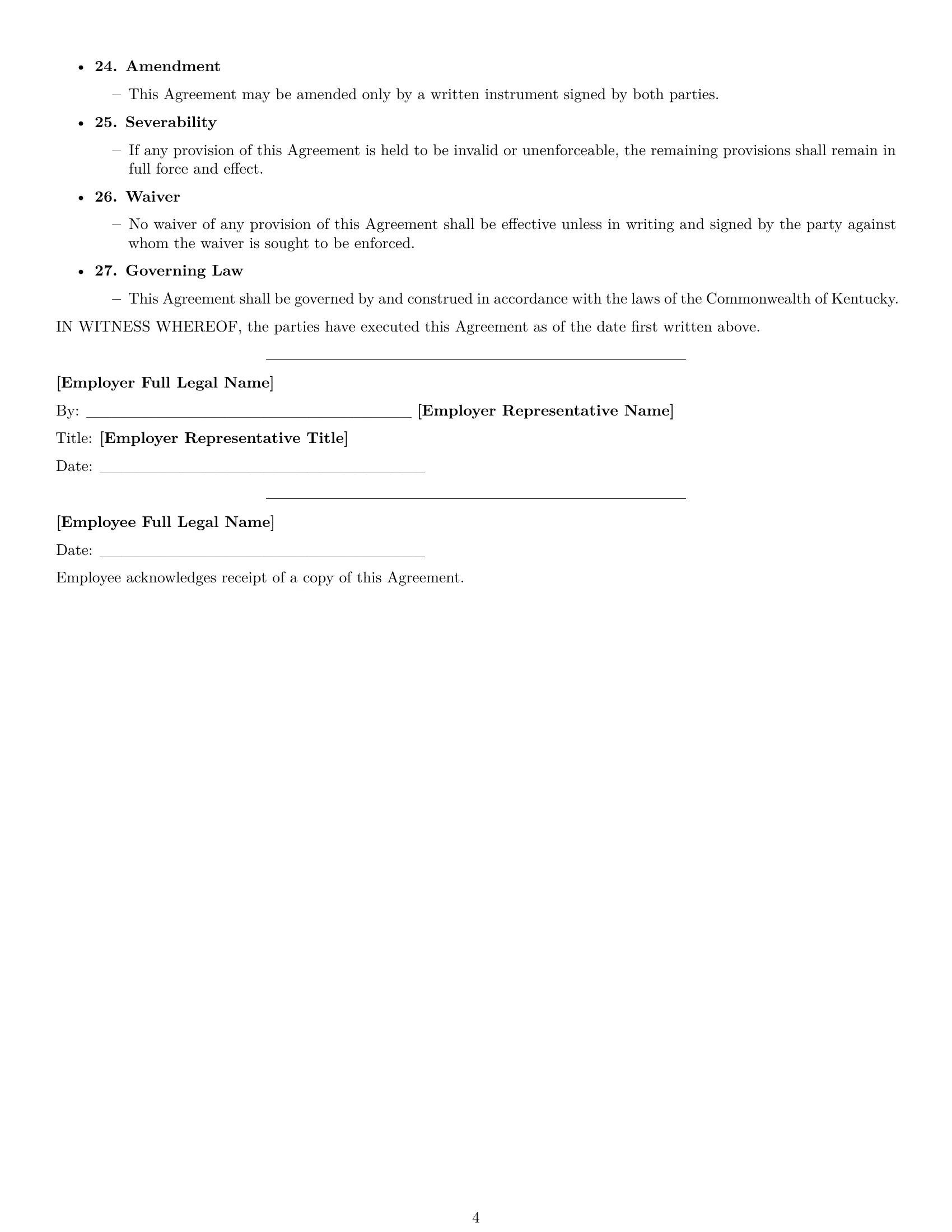 Preview page 4 of Free Kentucky call center representative employment contract template