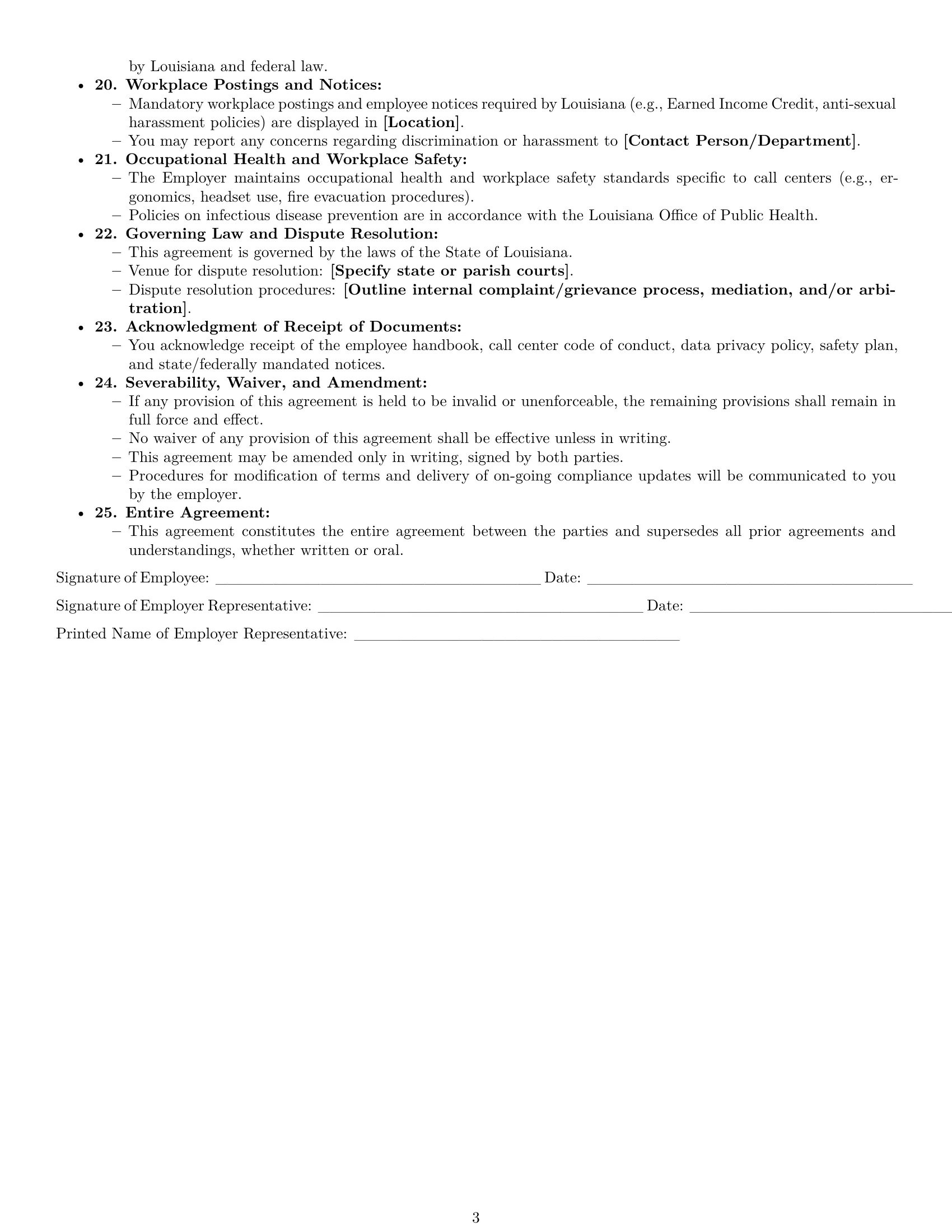 Preview page 3 of Free Louisiana call center representative employment contract template
