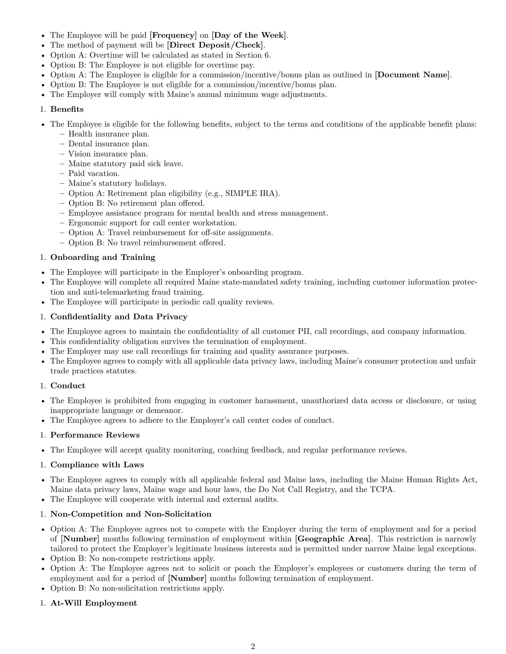 Preview page 2 of Free Maine call center representative employment contract template