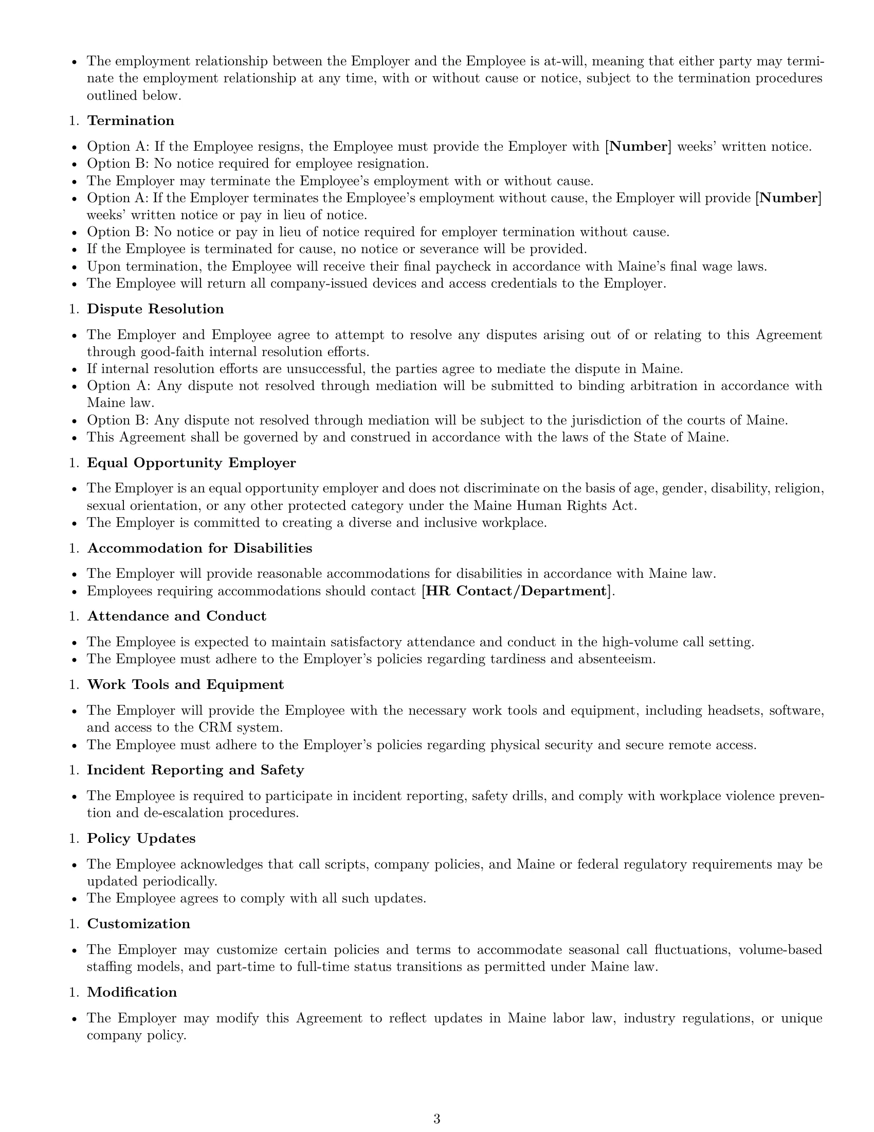 Preview page 3 of Free Maine call center representative employment contract template