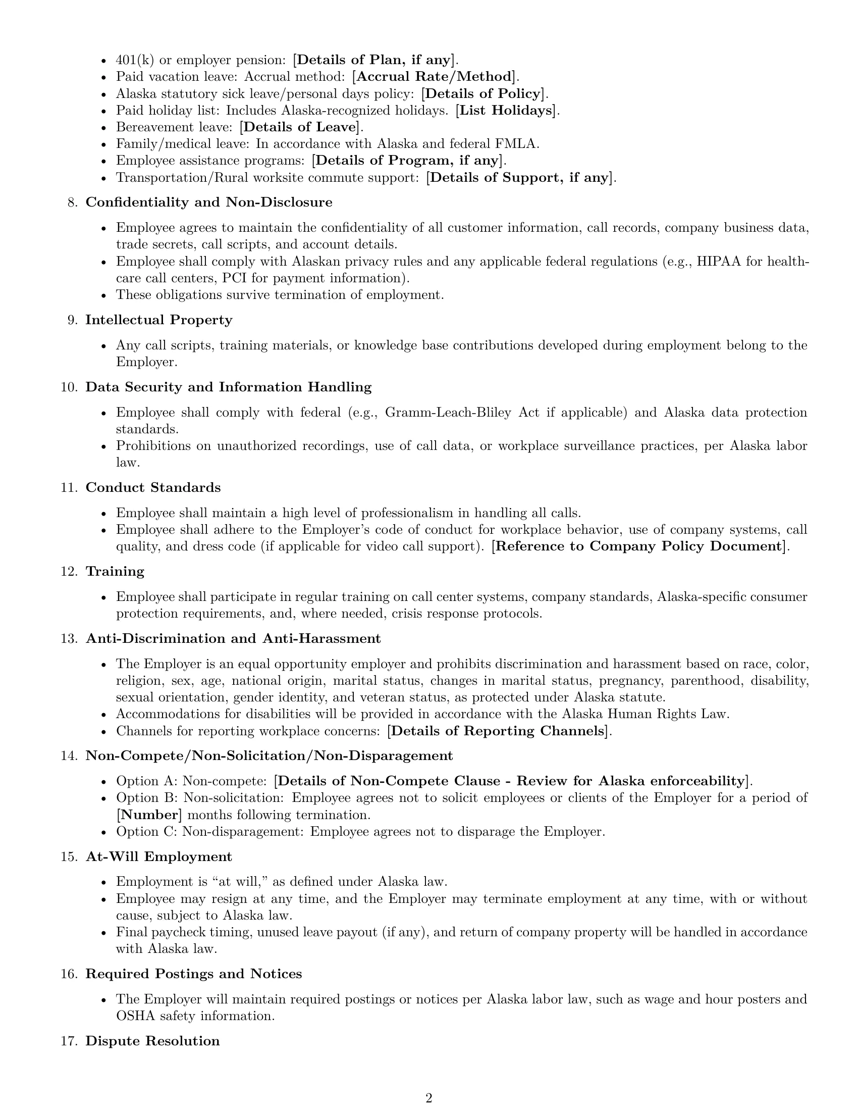 Preview page 2 of Free Alaska call center representative employment contract template