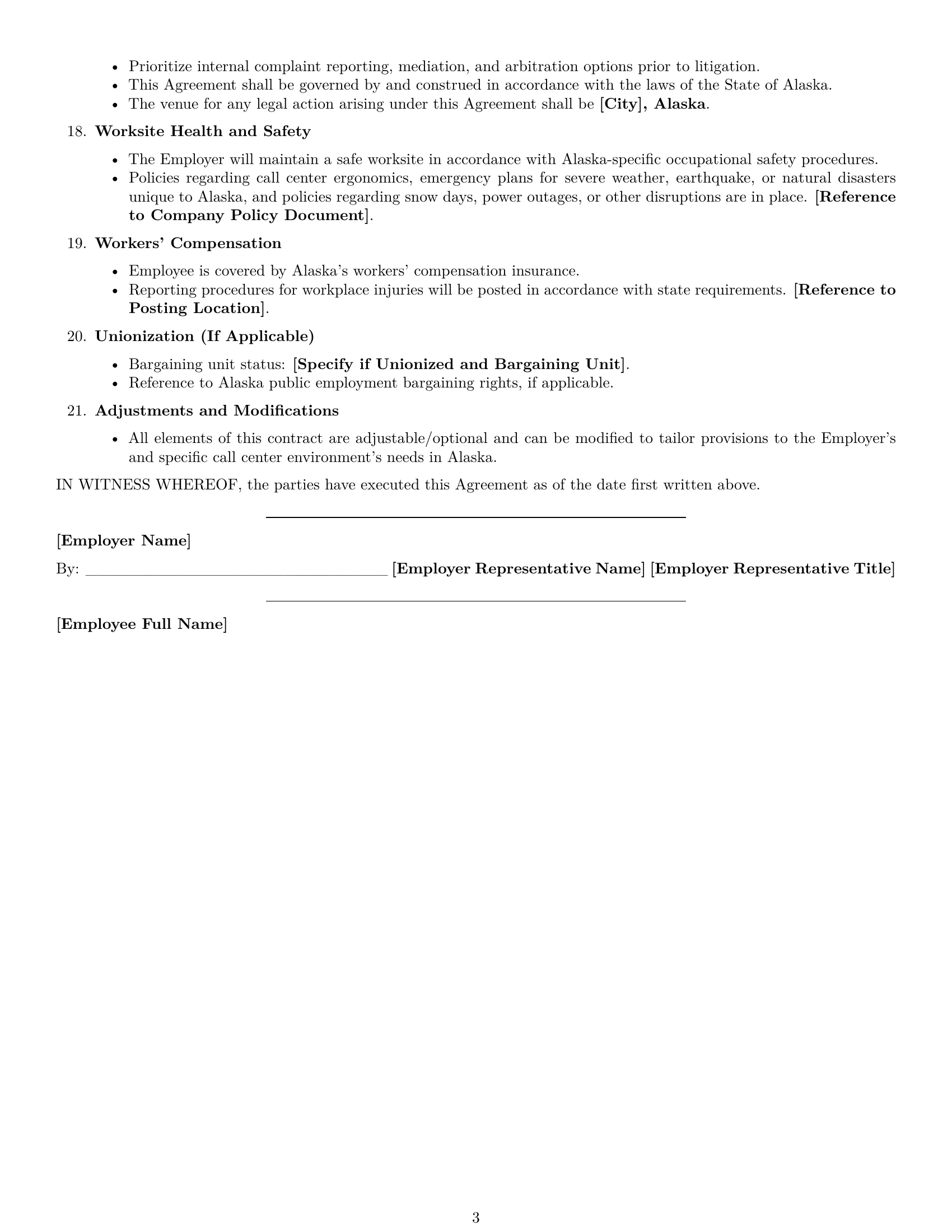 Preview page 3 of Free Alaska call center representative employment contract template