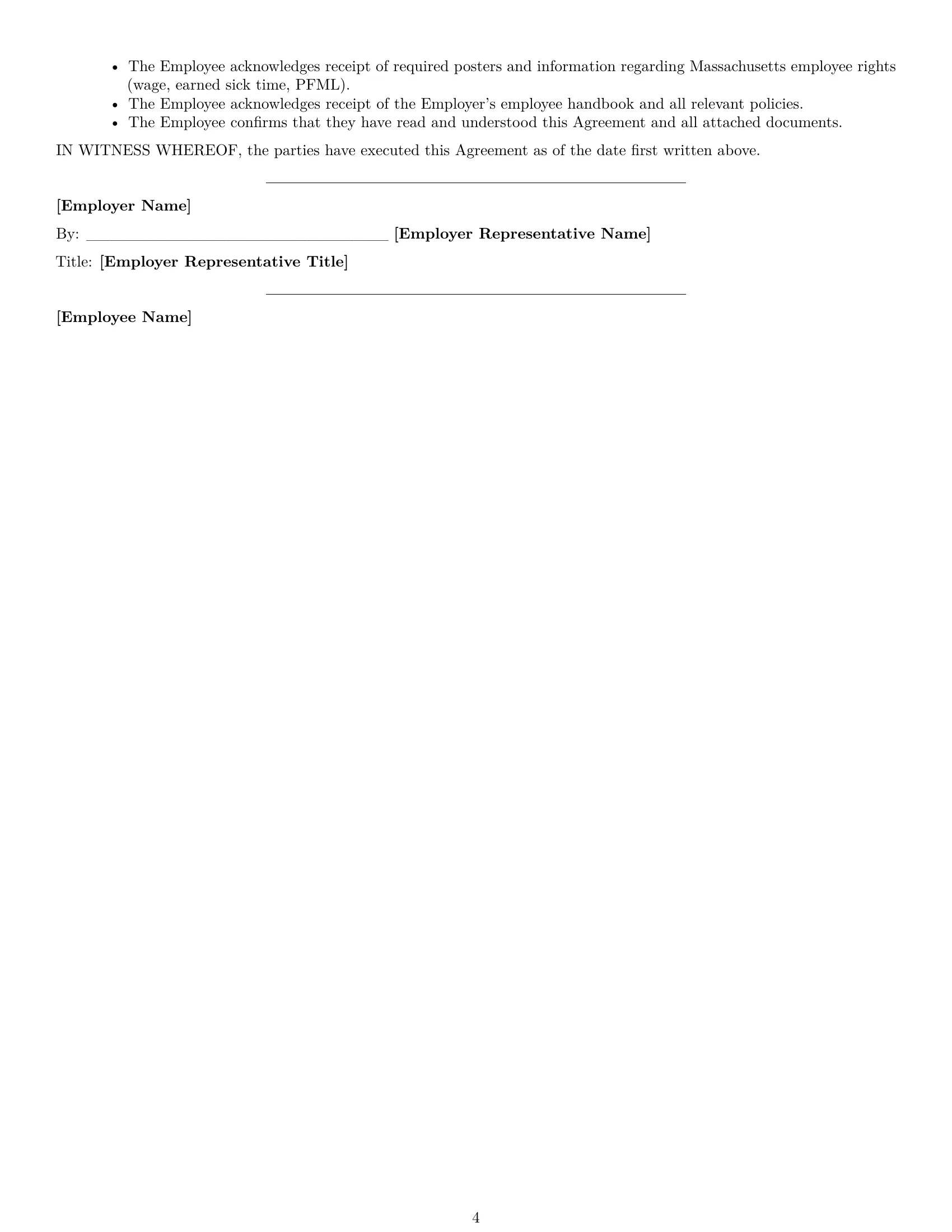 Preview page 4 of Free Massachusetts call center representative employment contract template