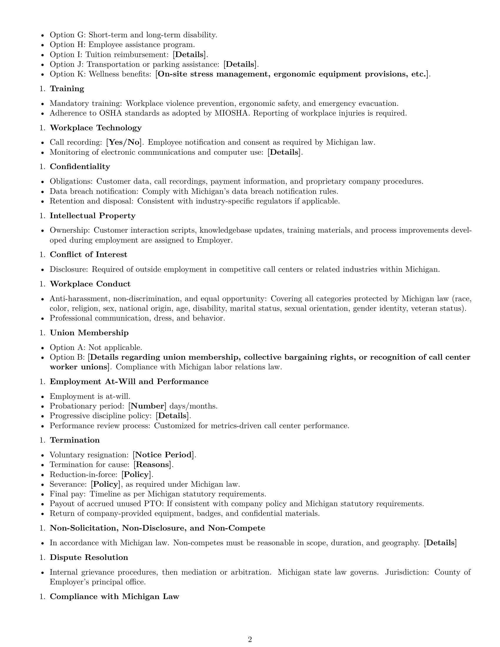 Preview page 2 of Free Michigan call center representative employment contract template