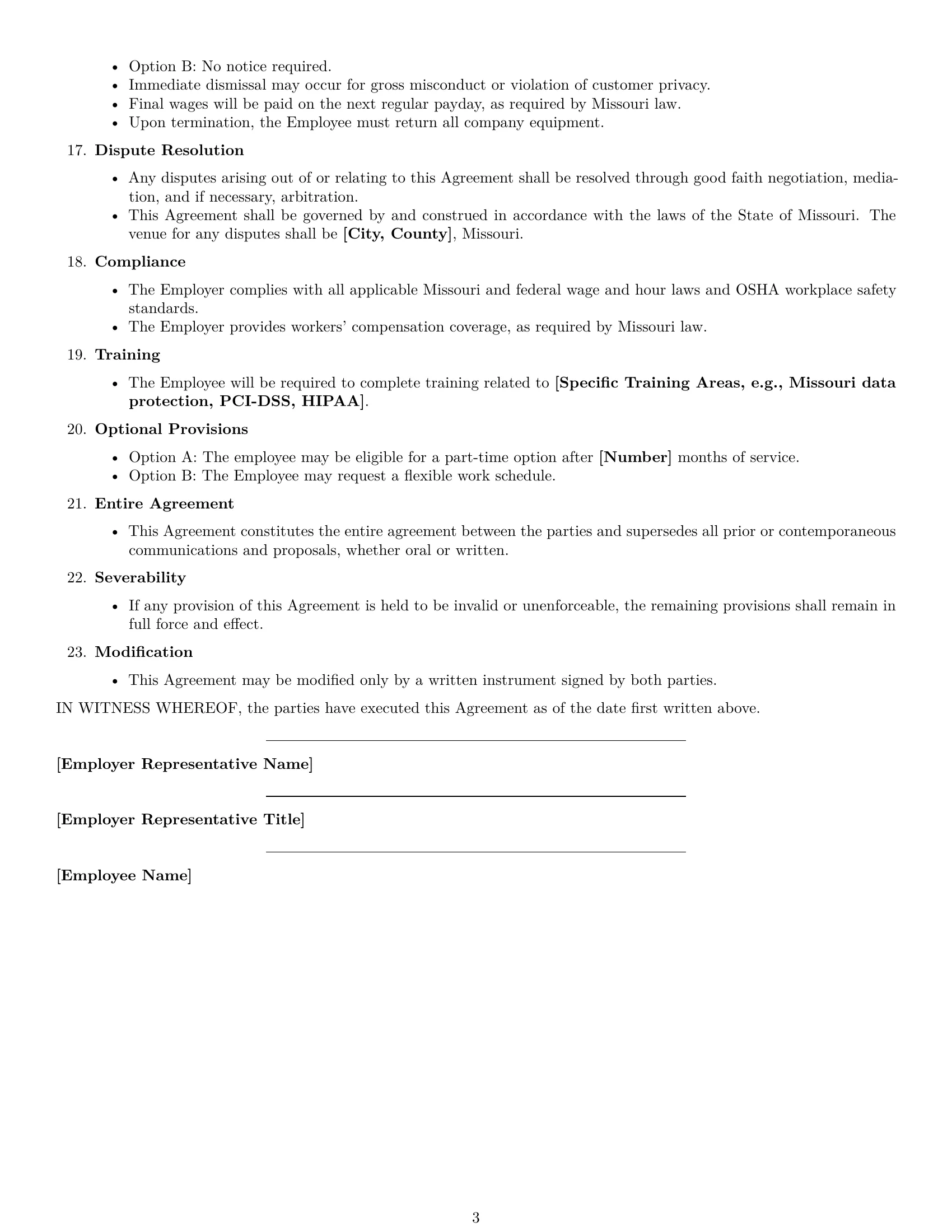Preview page 3 of Free Missouri call center representative employment contract template