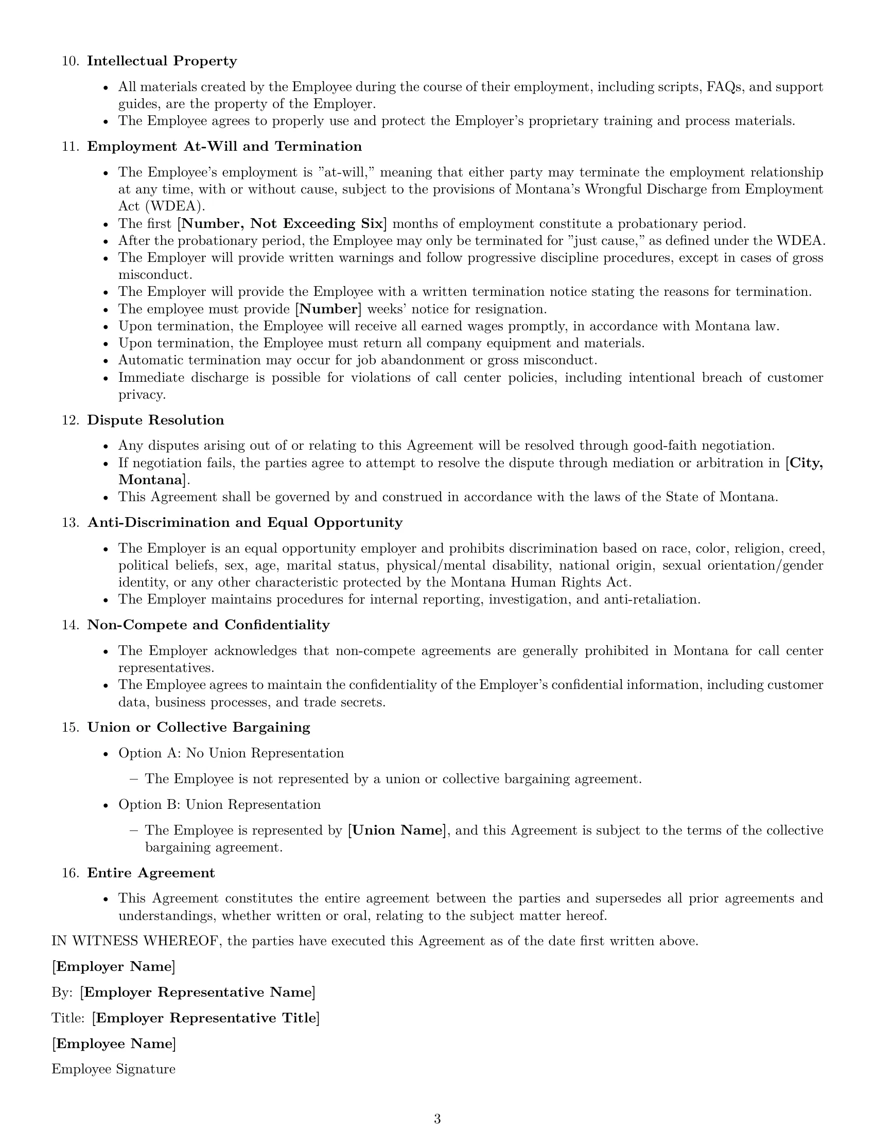 Preview page 3 of Free Montana call center representative employment contract template