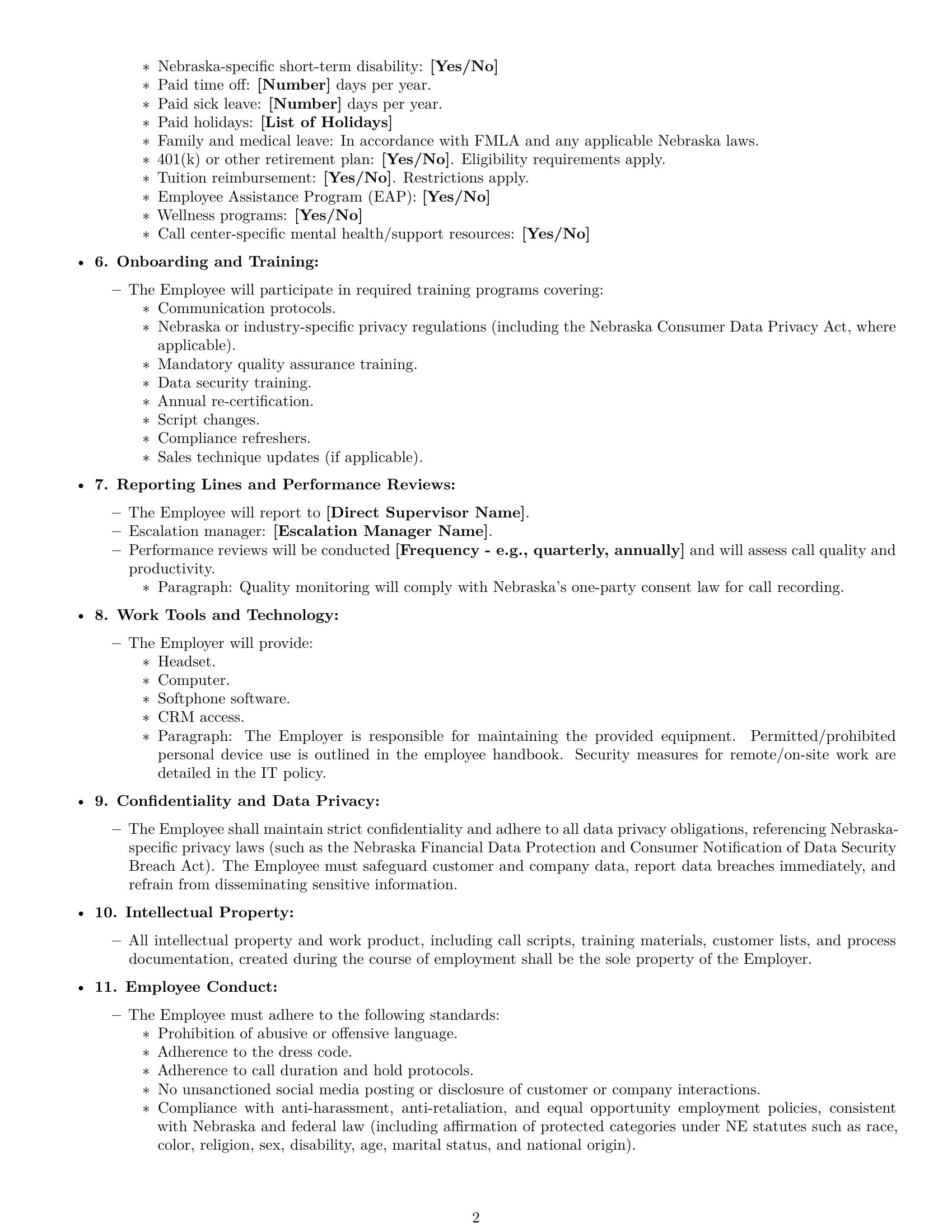 Preview page 2 of Free Nebraska call center representative employment contract template